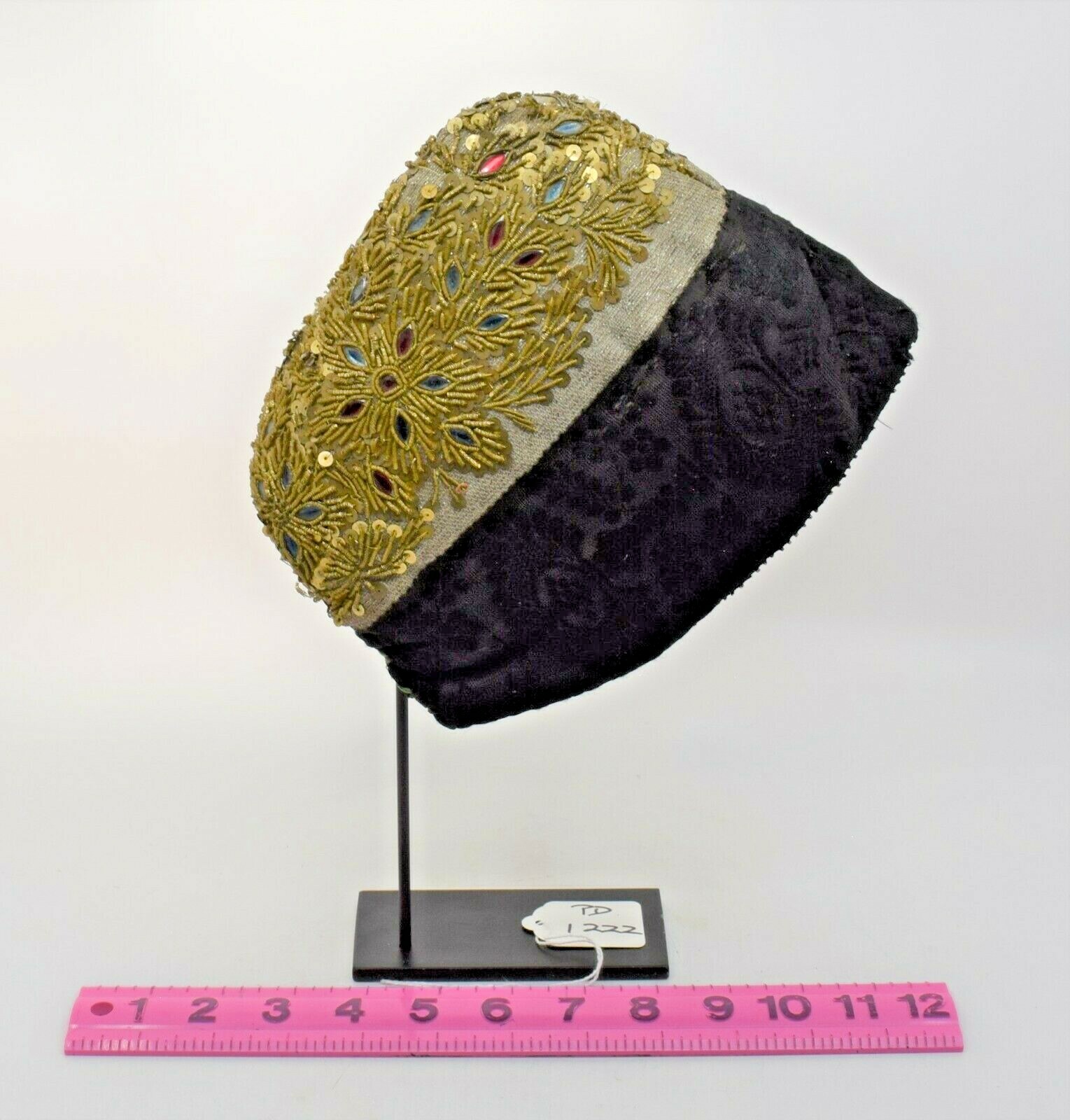 Antique 18th Century Woman’s Hat Coif Winter Weight Black Jacquard European