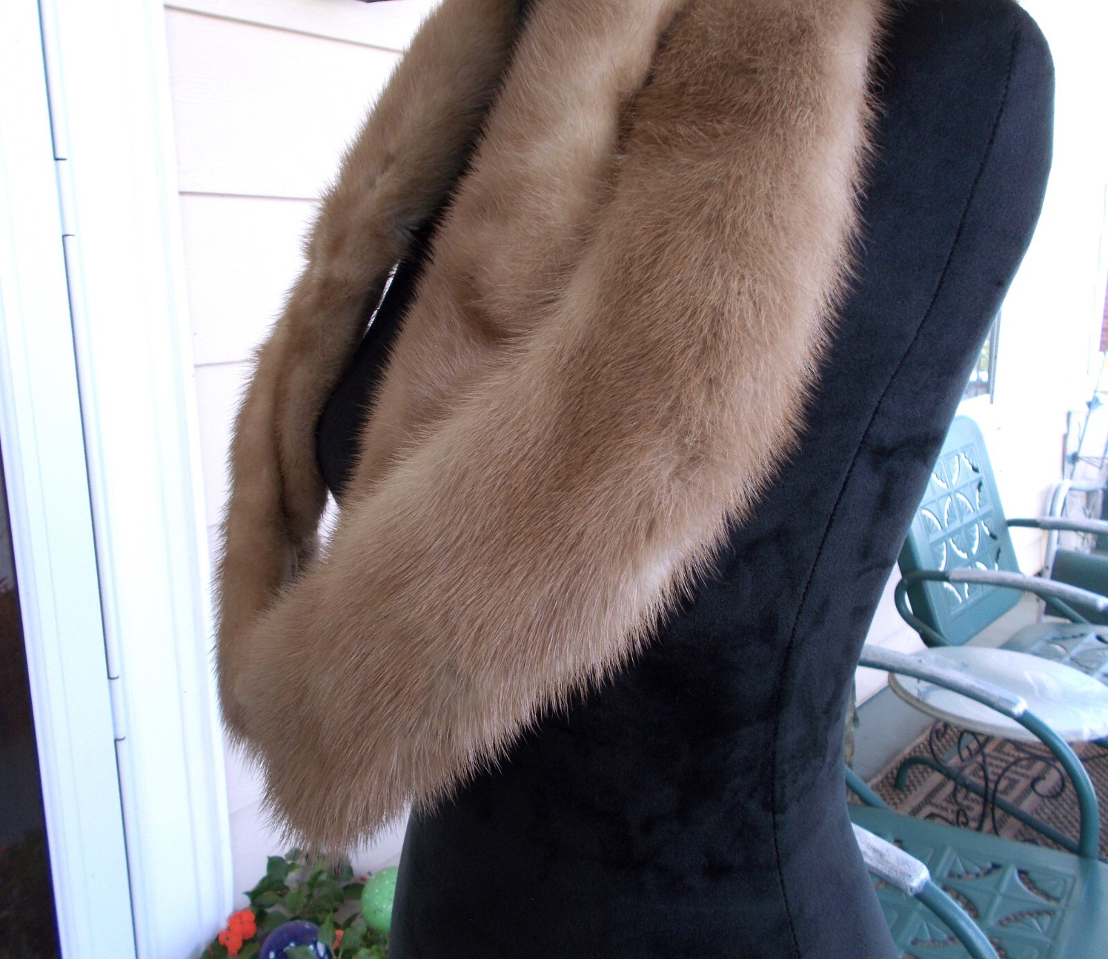Vintage Light Golden Brown Carol Brent Mink Fur Collar Stole Scarf 39″ Long