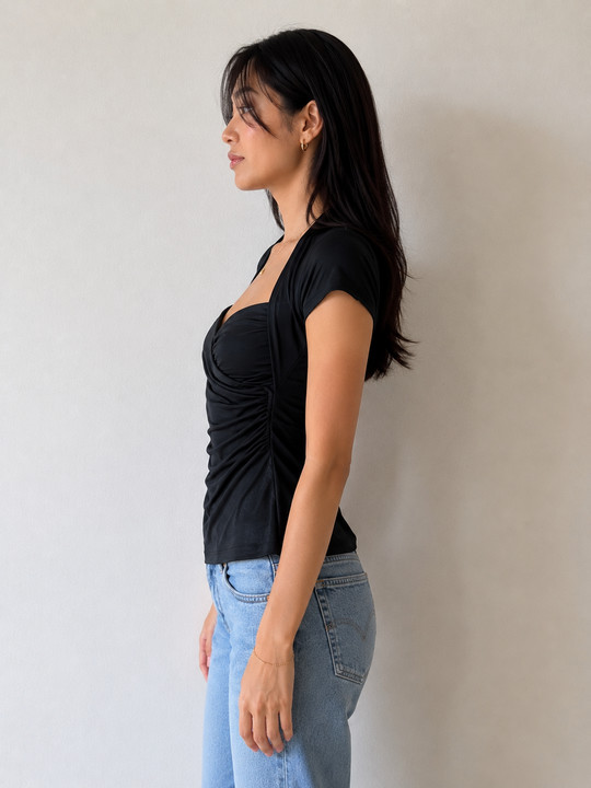 Vintage 1990s Vanity Black Draped Ruched Top Small RN 115594 Style#E2442