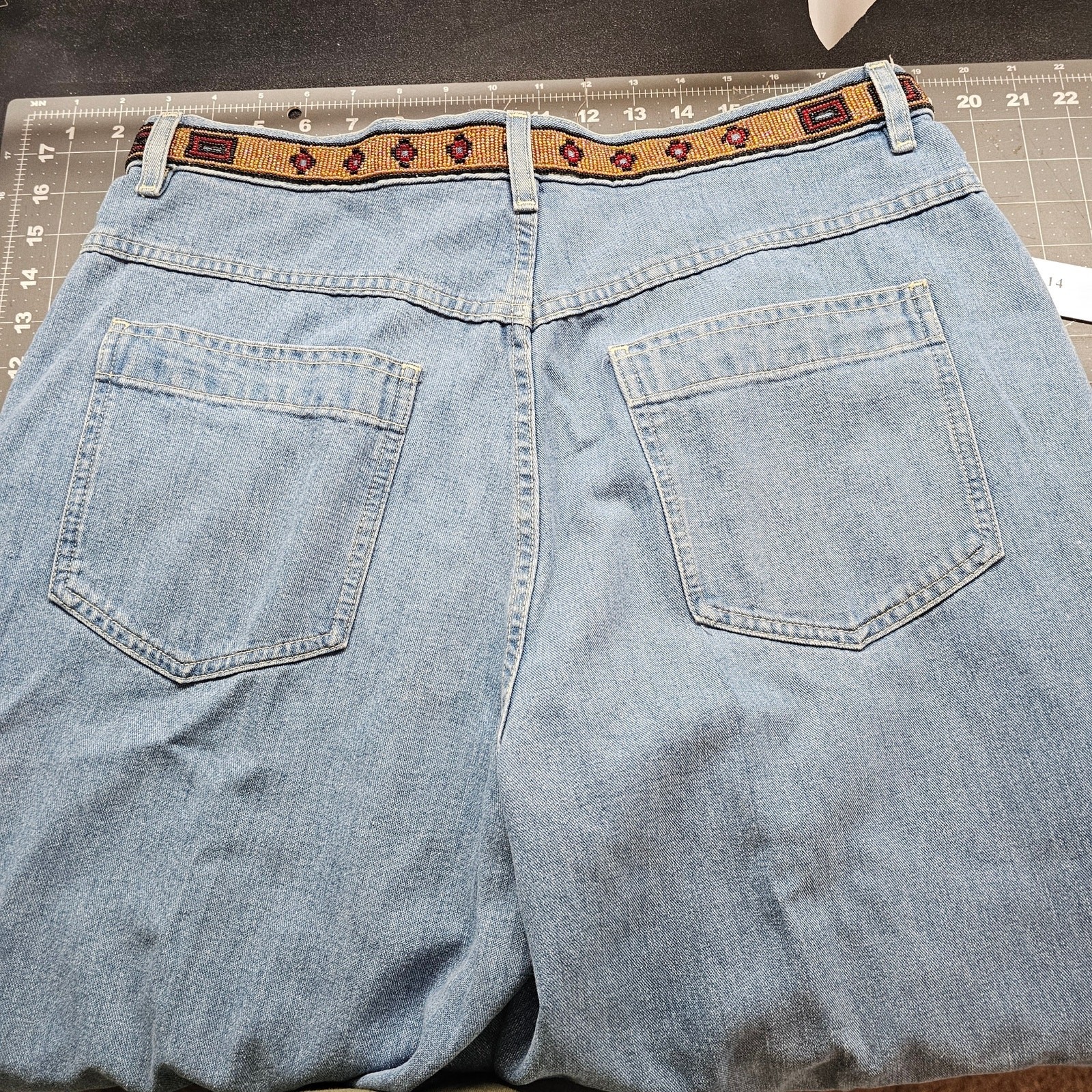 Democracy Vintage Beaded Jeans Women Size 14 Blue Y2K Cottage Boho Western Indie