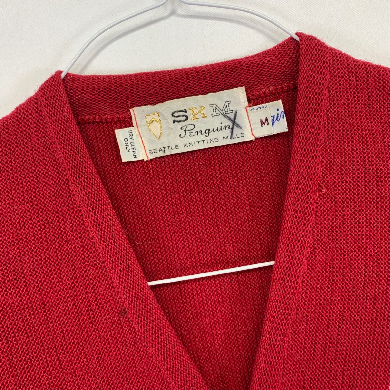 Vintage SXM Penguin Seattle Knitting Mills Cardigan Sweater Medium Wool Red