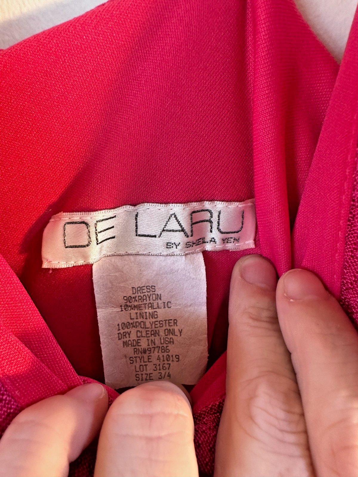 Vintage De Laru by Sheila Yen Pink Metallic Formal Dress Womens 3/4