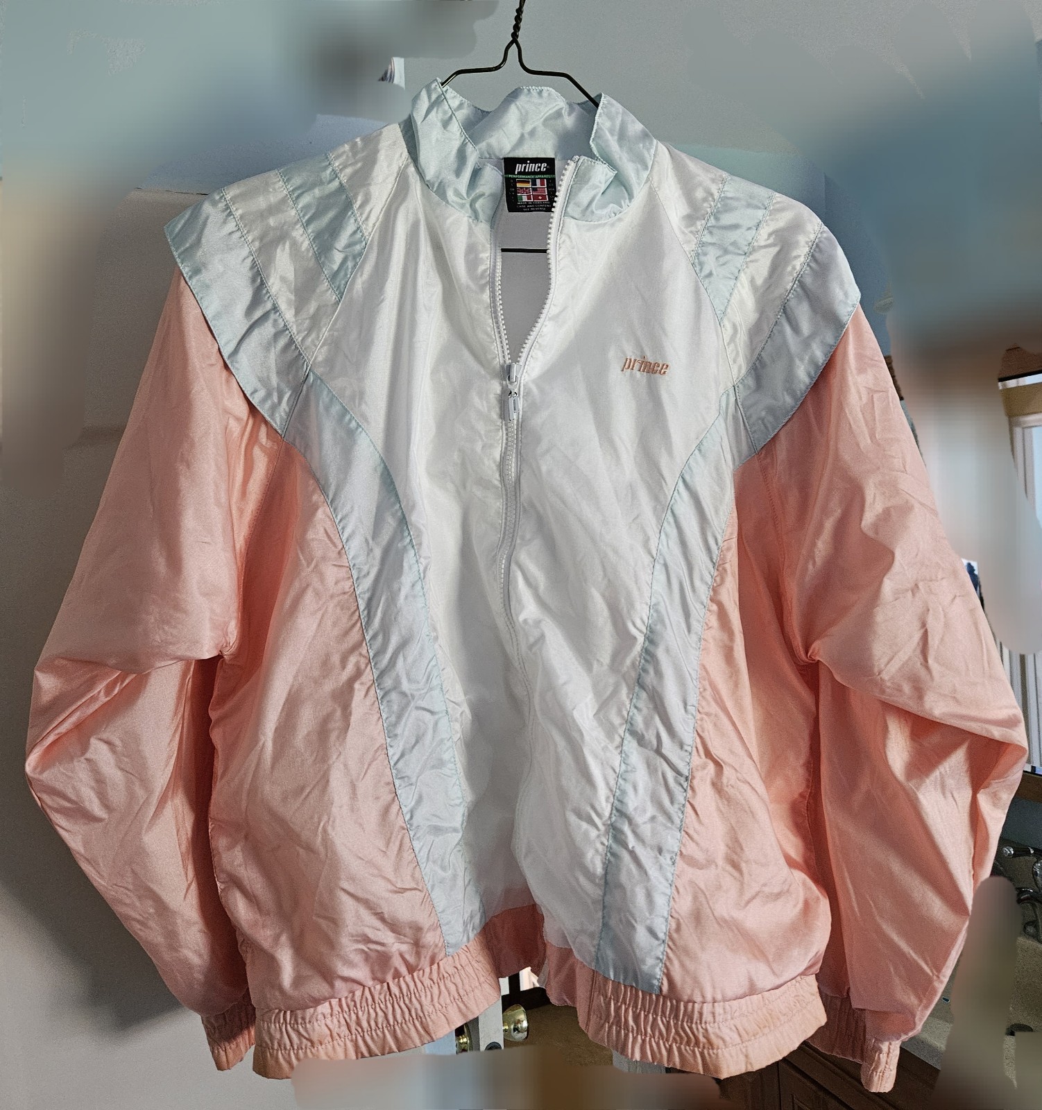 Vintage 80s 90s Prince Windbreaker Pastel Peach Blue White Large Women’s