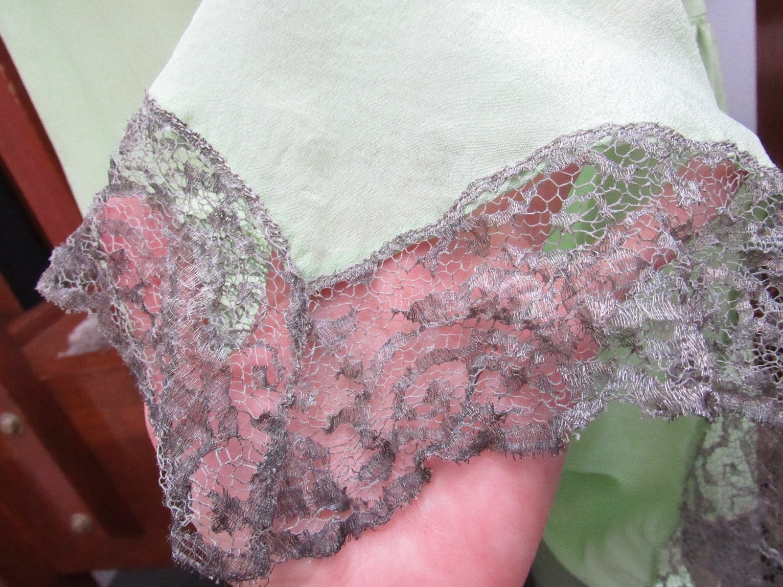 ROMANTIC 20s 30s SILK FLAPPER lace green Art Deco Dress fairy VTG whimsigoth S