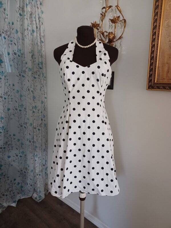 Vintage 50s Sundress 80’s Dress Does 1950’s Polka Dots Sweetheart Cut Sz S