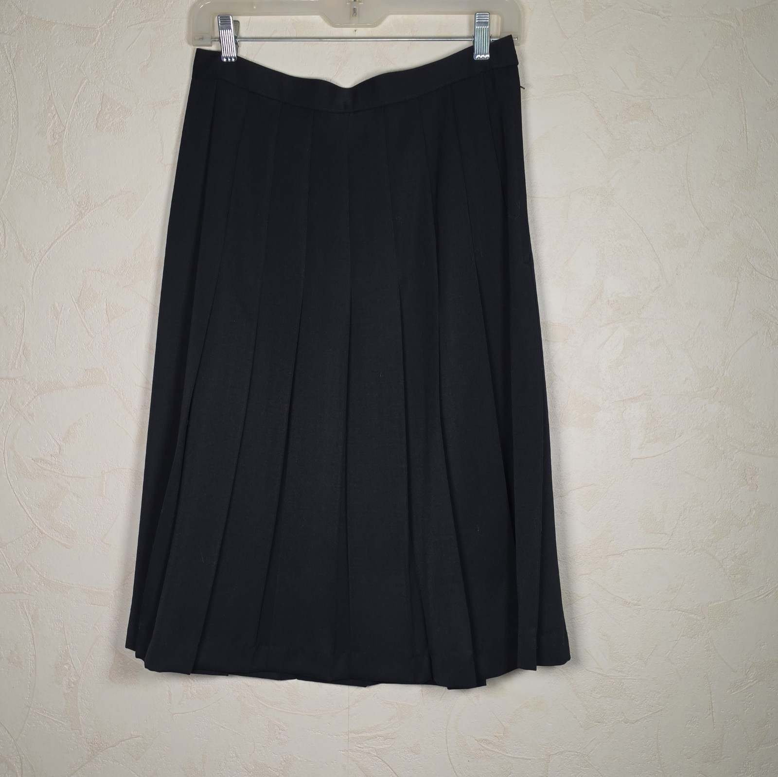 Vtg 100% Wool Black Pleated Midi Skirt Grunge Punk womens size 12