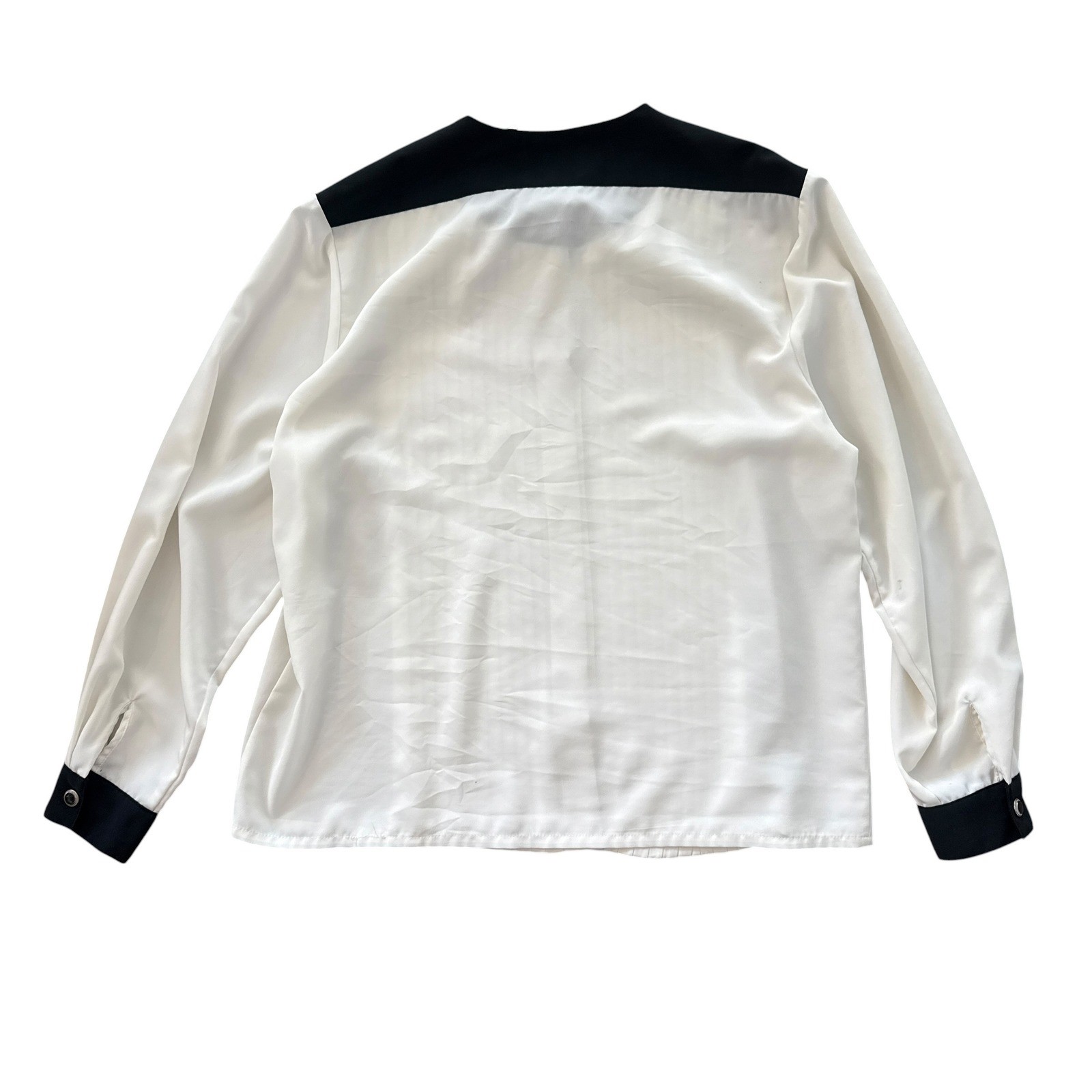 Collections by Josephine Tuxedo Blouse Pleated Bow Secretary Top 14 Black White