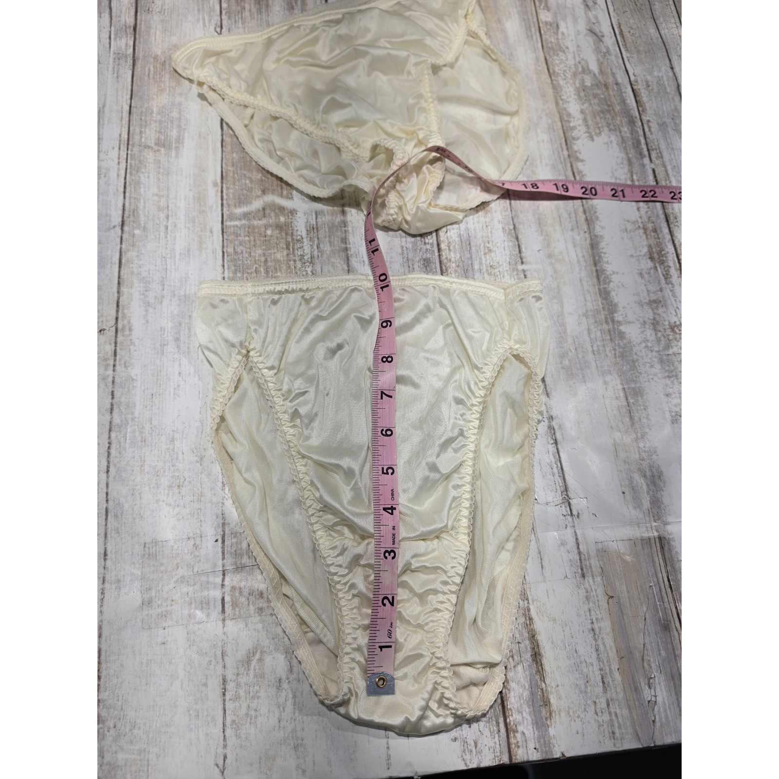Vintage Ego Ivory Patina Nylon High Cut Bikini Panties Set of 2 USA Small 5