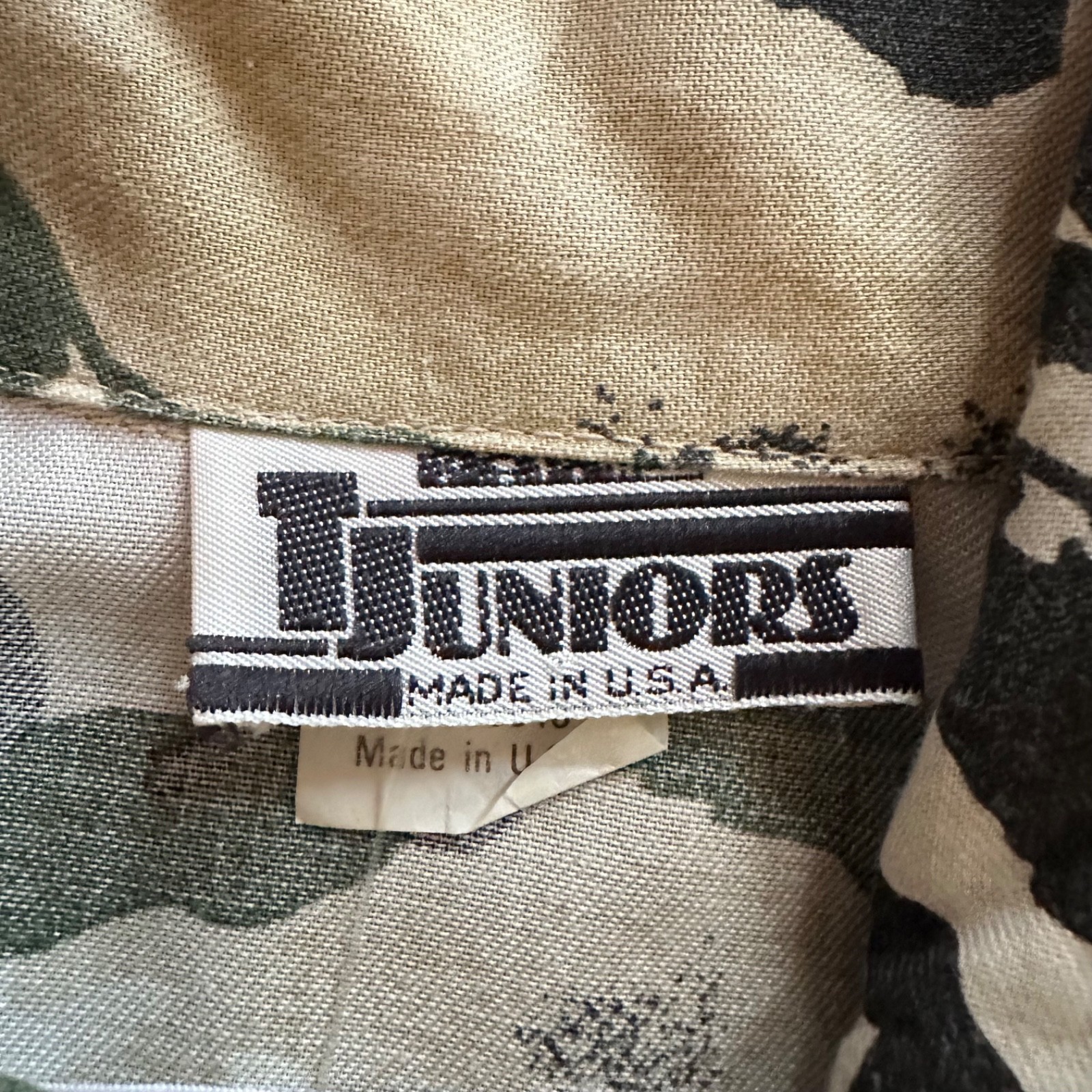 Vintage 1980s New Wave Camo Print Shirtwaist Uniform Military Day Dress M