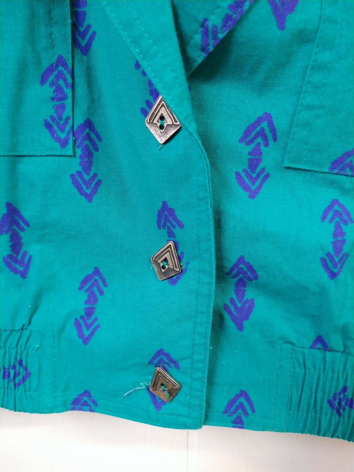 VTG Bonnie Boynton Wm S Jacket Green/Blue Southwest Theme 2 Pockets Short Lapel