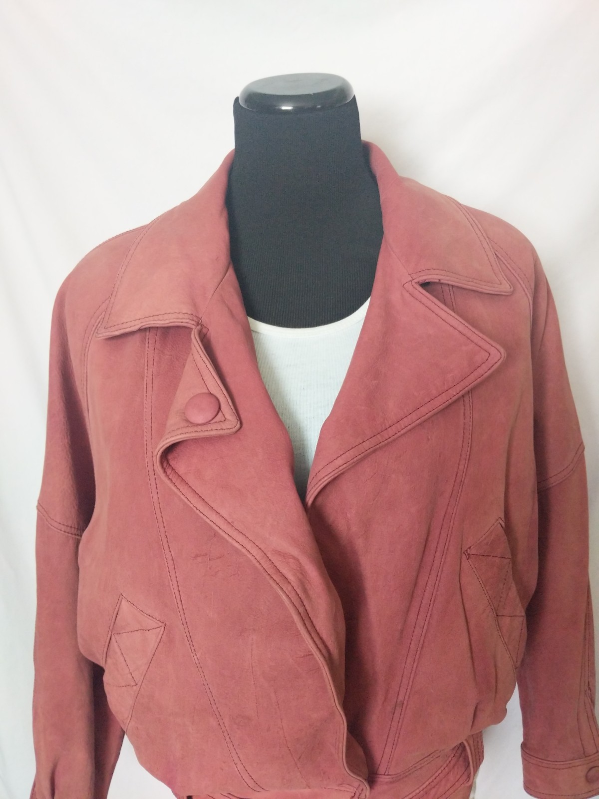 Vintage Maggie Lawrence Rose Pink Mauve Belted Leather Jacket Size Small EUC