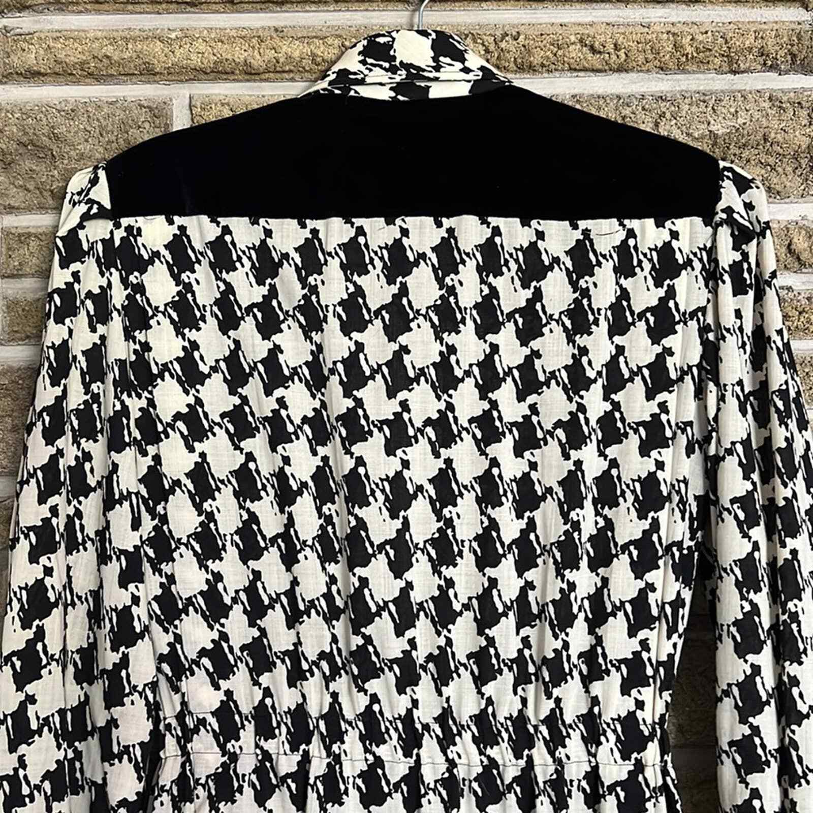 Vintage Celine Paris 80’s Houndstooth Puff Sleeve Dress Classic Designer