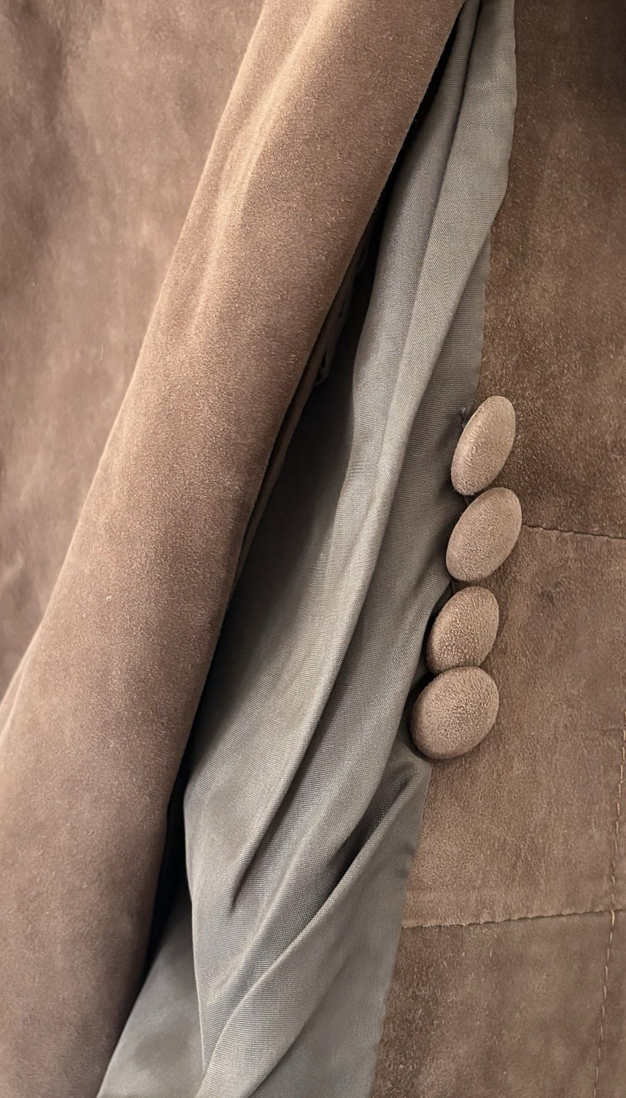 Vintage HERRERO Y RODERO Suede Leather Long Coat Button Sz L 60s 70s Barcelona