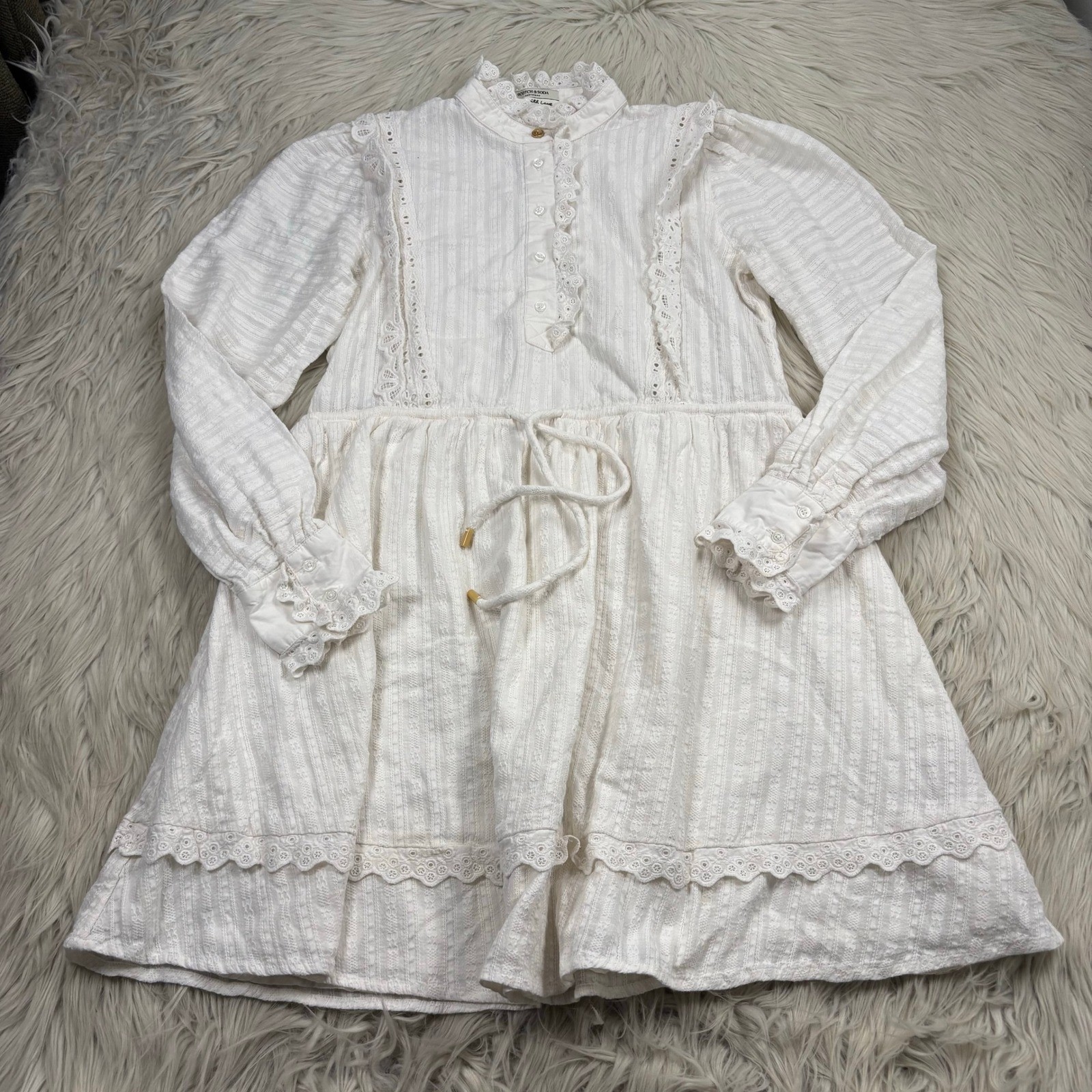 Scotch & Soda Women’s XS White Eyelet Ruffle Dress Victorian Preppy Cottagecore