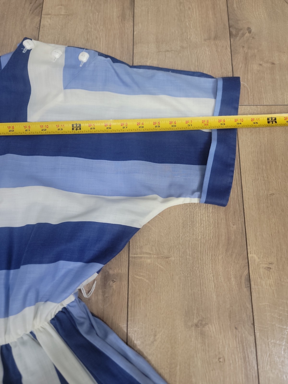 80s Blue White Striped Dolman Sleeve Pleated Dress Belted Nautical Party Dress