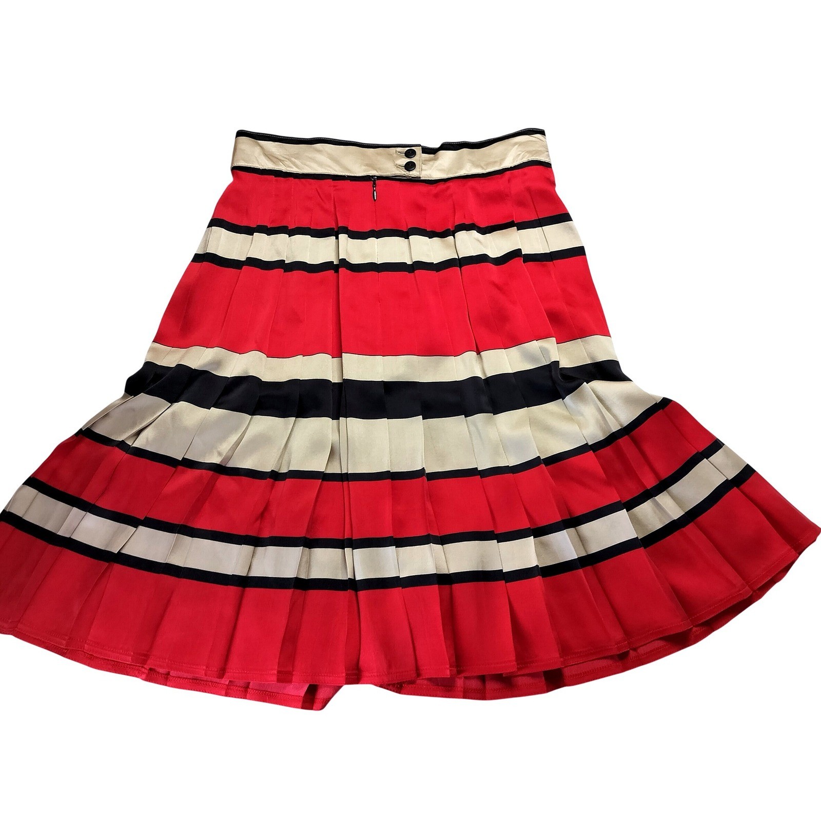 Vintage Satin Striped Pleated Skirt Red Black Saks Fifth Avenue Silk-Like