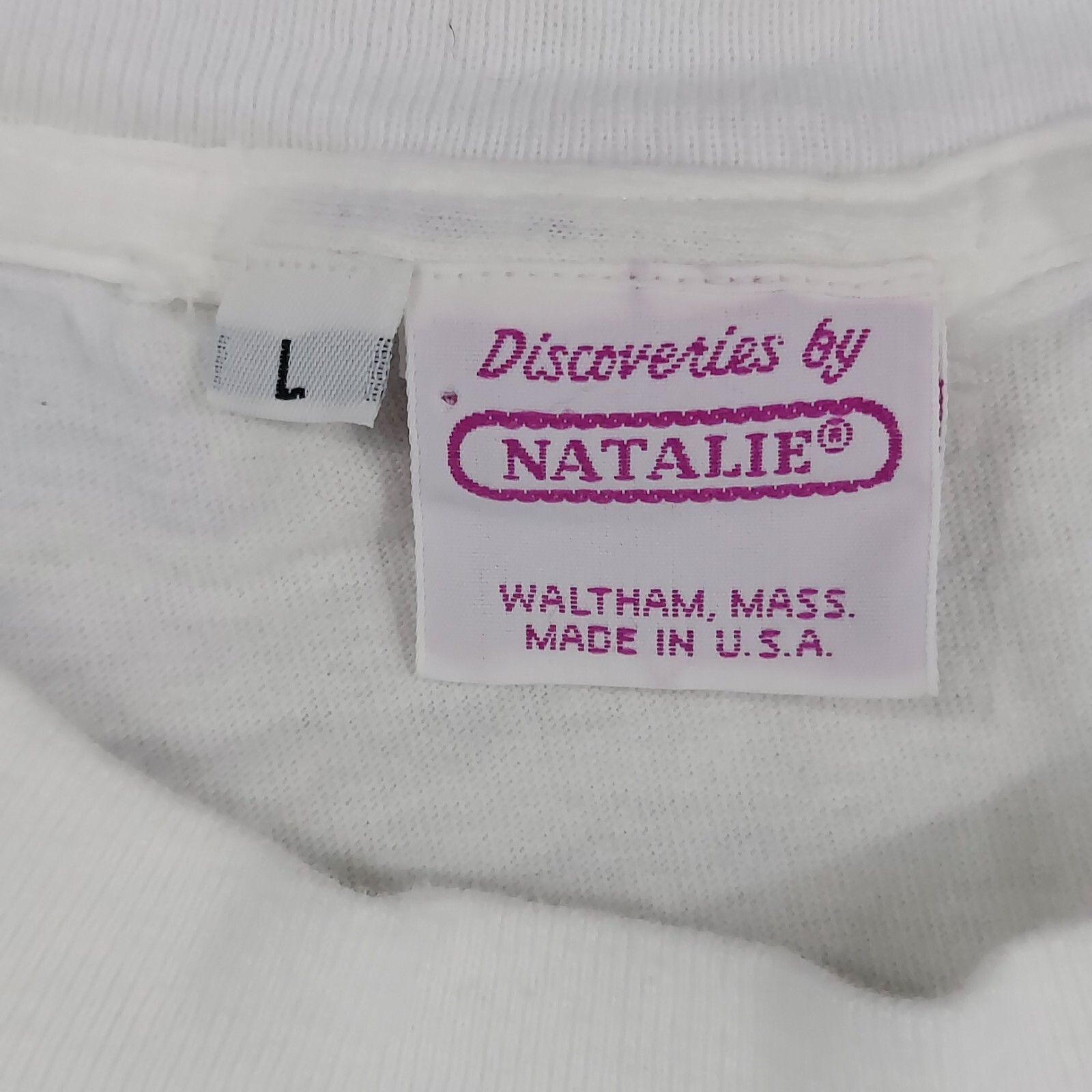Vintage 90s Discoveries By Natalie Embroidered Golf T-Shirt White Gold USA L