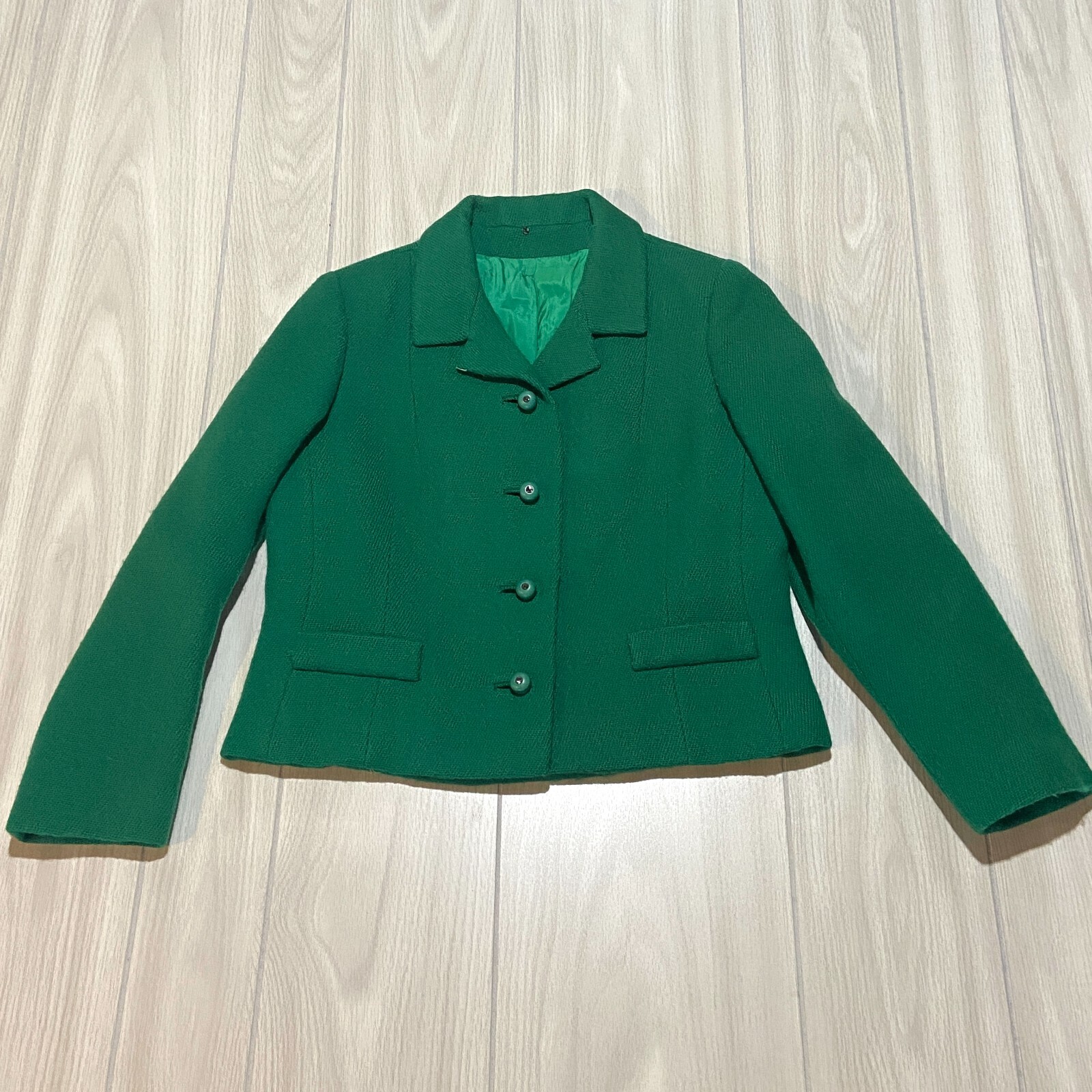 Vintage 60s Kelly Green Womens Suit Jacket Skirt Small Frank Gallant Classic