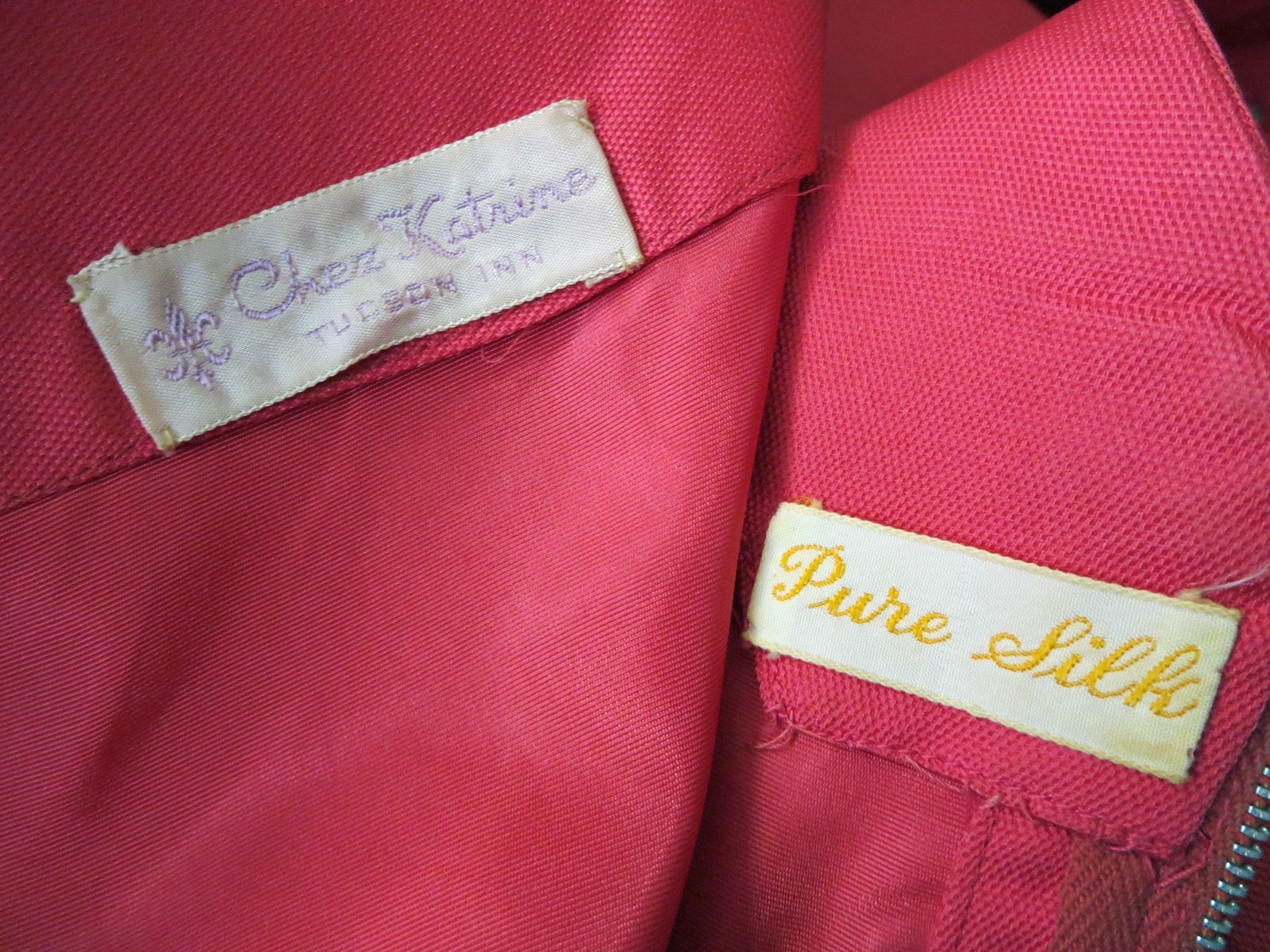 1950s 1960s Hot Pink 100% Silk Beaded Cocktail Party Dress Marjorie Michael S