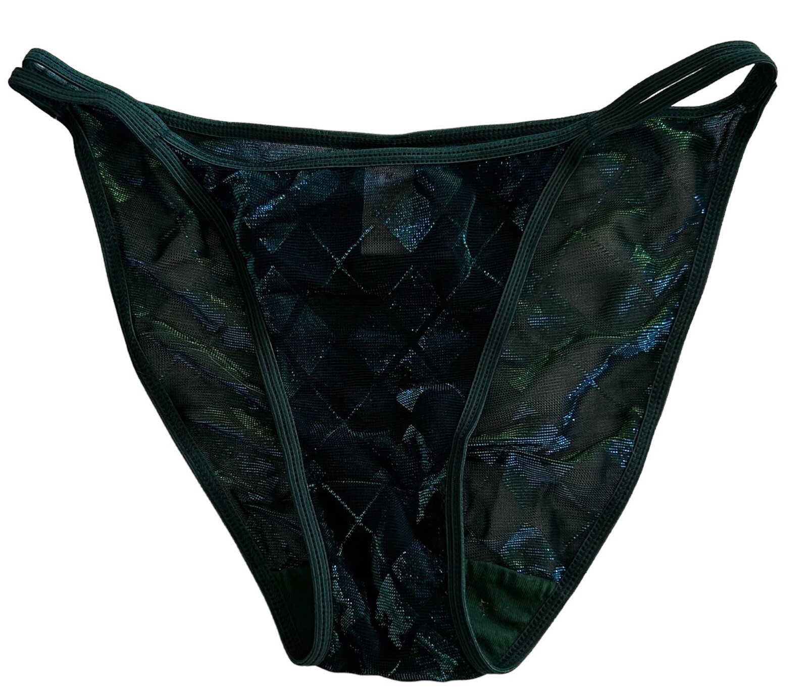 Van Dale Blue Shiny Silky Mesh String Bikini Nylon Panties Womens M NOS