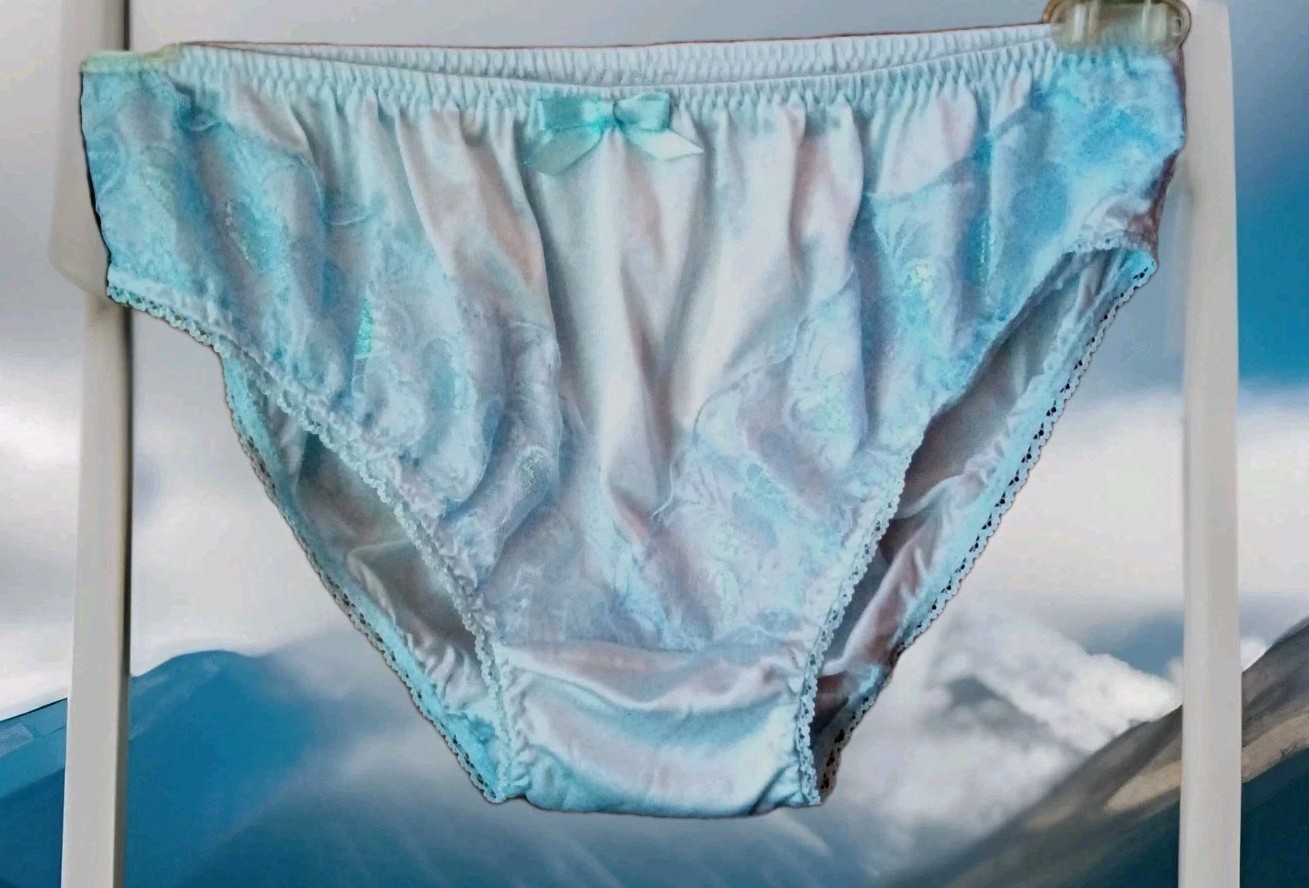 Custom OOAK Unisex 60s Style Bikini Briefs S 9 Soft Blue Nylon Tricot Bow Lace
