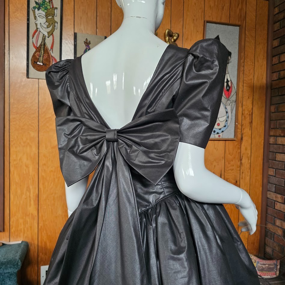 Vtg 80s Goth Princess Wedding Gunmetal Pageant Prom Party Circle Evening Dress M