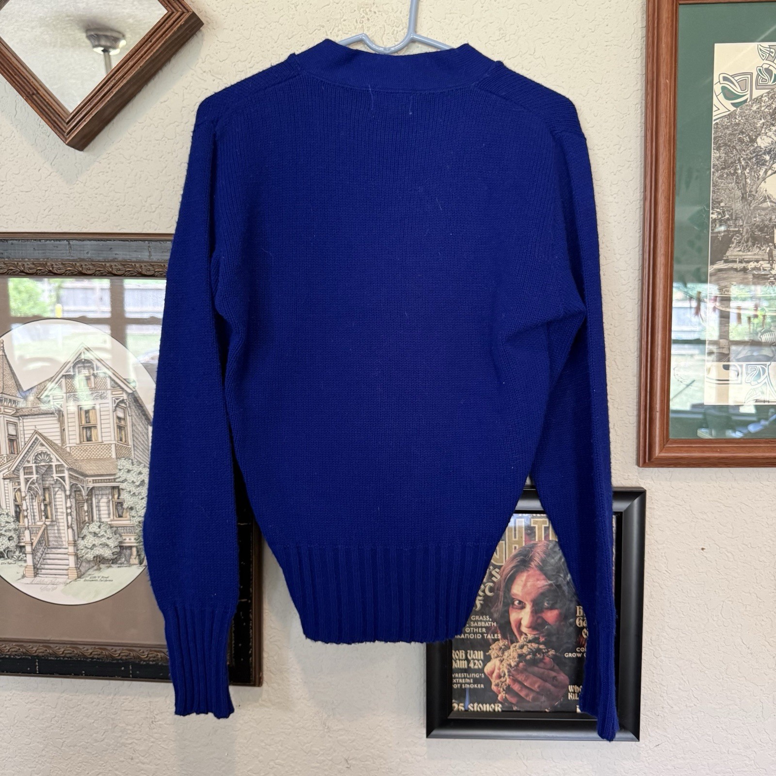 Vintage 50s/60s RARE Keller Sports OKC Blue Wool Cheer Knit Sweater Size Medium