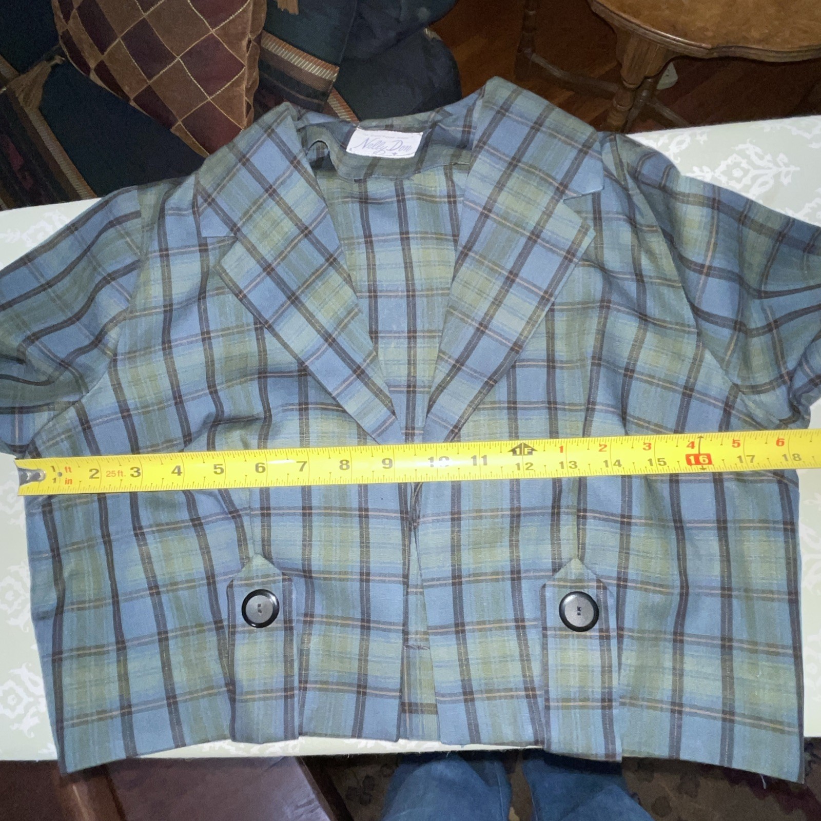 Vintage 60s Nelly Don Dress Jacket 2 Piece Set Blue Green Tartan Plaid Jacki ‘O