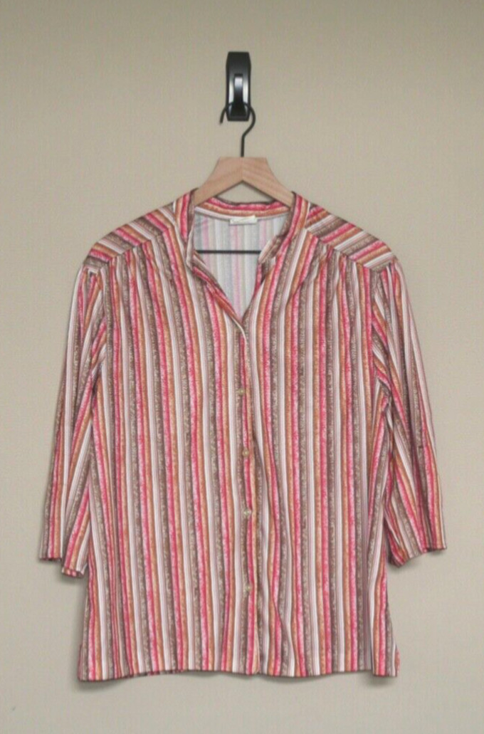 Vintage Top Shirt 1970s Knit Polyester Blouse Womens Size 42 Large 12 14