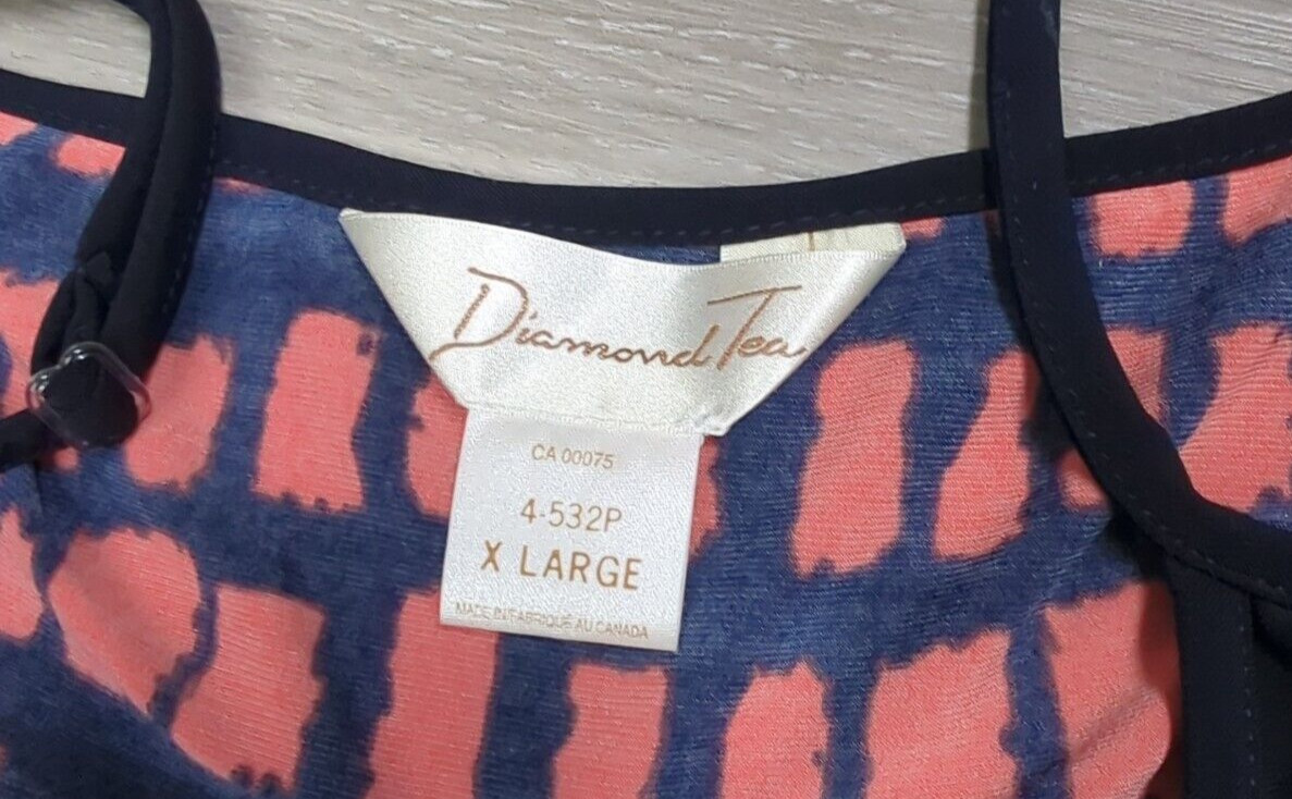 Diamond Tea Canada Tank Y2K Baby Doll Top Cami Red Black print size XL Stretch