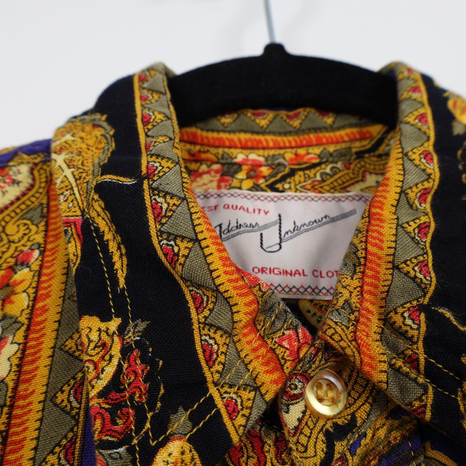 Vintage 90s Funky Brown Floral Tapestry Long Sleeve Top Retro Blouse Size Small