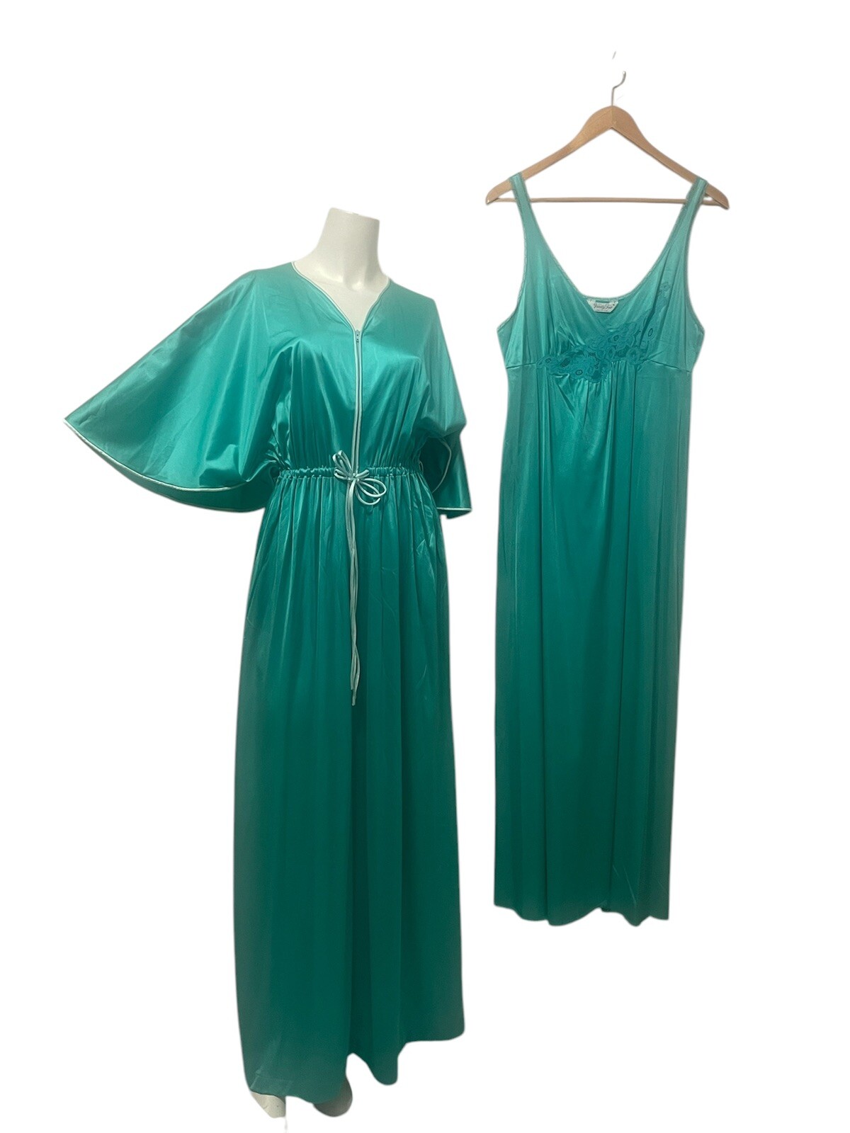 Vintage Vanity Fair Robe Peignoir Dressing Gown Womens M Flutter Teal Boudoir We