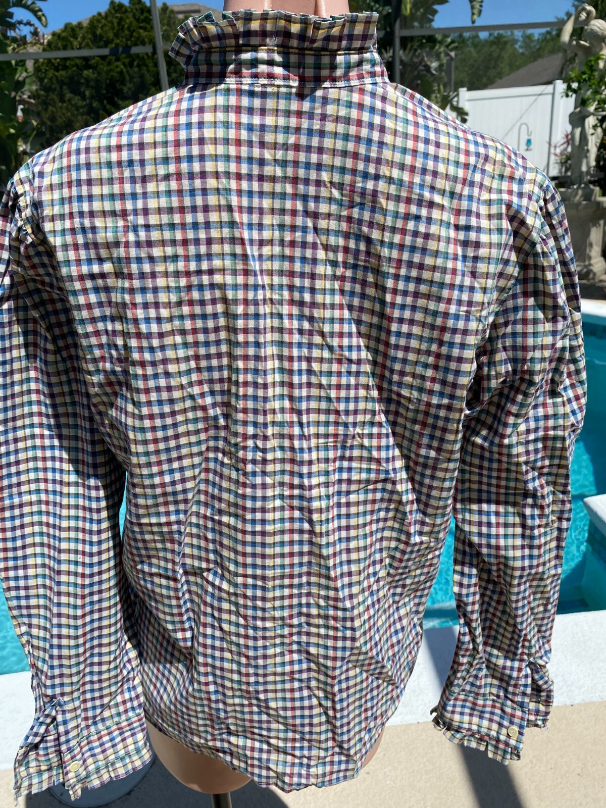 Vintage Levi’s Rainbow Gingham Ruffle Collar Sleeve Shirt Womens size 18 XL EUC
