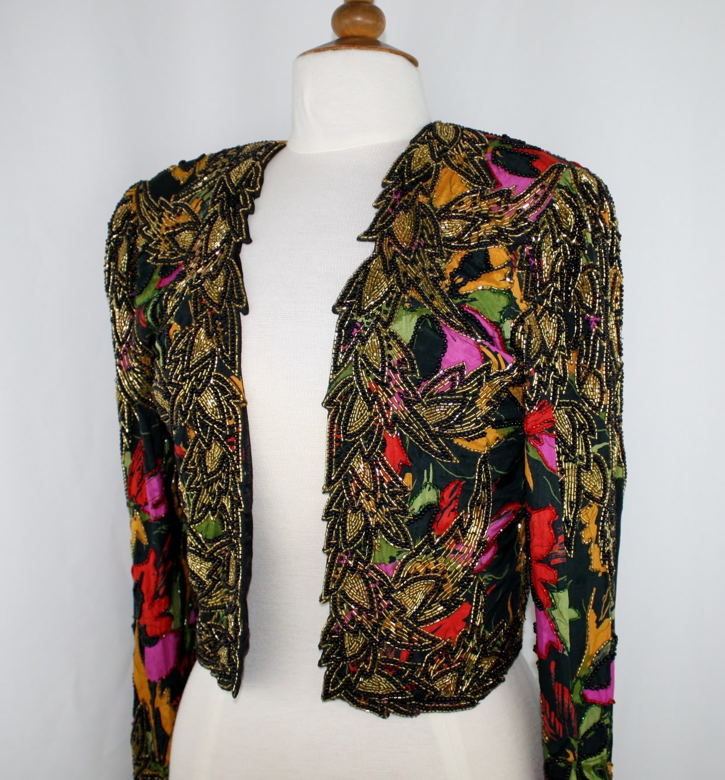 Jasdee Vintage Bolero Jacket Hand Work Beading & Hand Print On Silk Style 2077