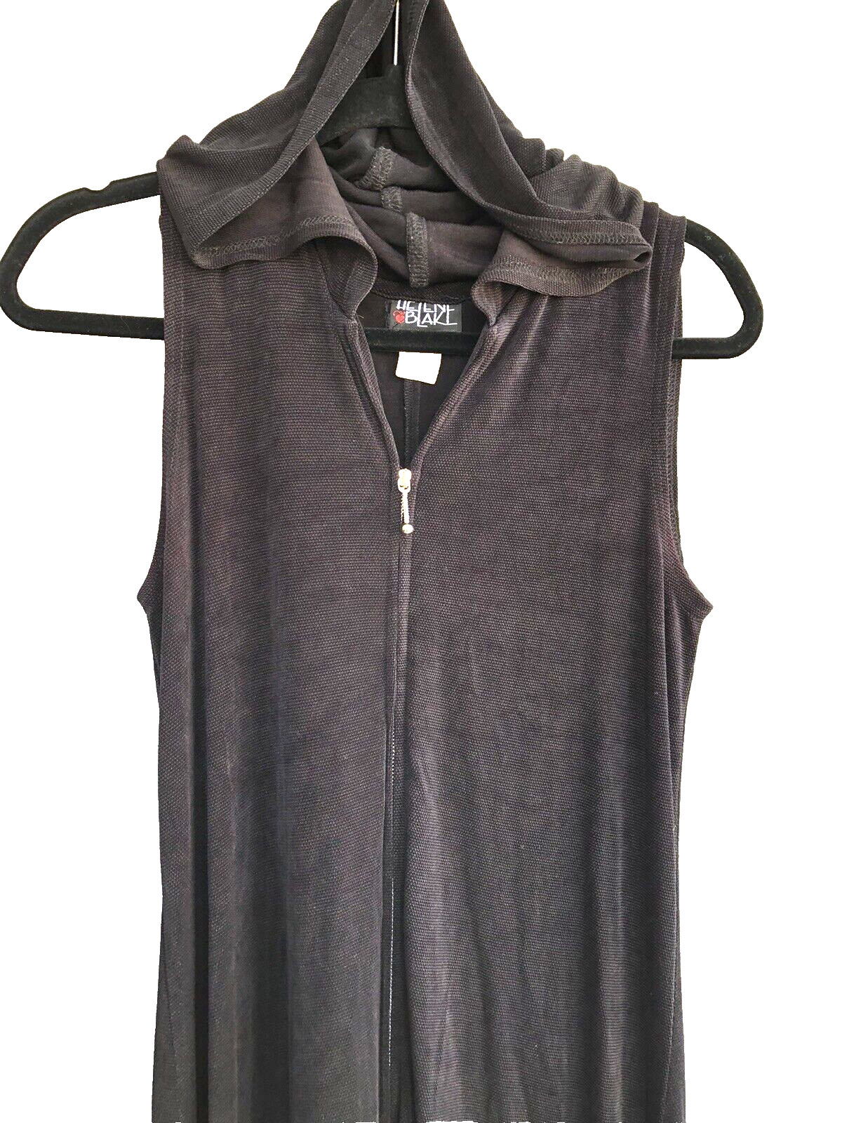Vintage 90s long Dress Goth Vamp Full Zip Hooded Stretch Bodycon Witchy