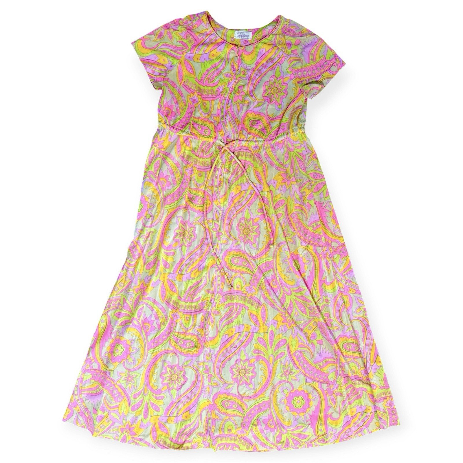 Vintage Evelyn Pearson Maxi Dress Size Small 60s 70s Colorful Brady Bunch Groovy