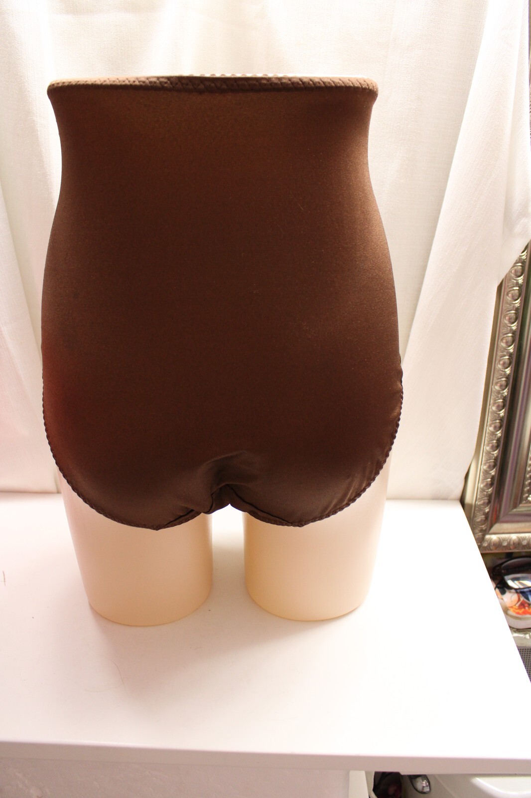 Vint. Sissy Nylo/Spand Brown Glow Brief High Waist Tummy Control Silky Panties 8