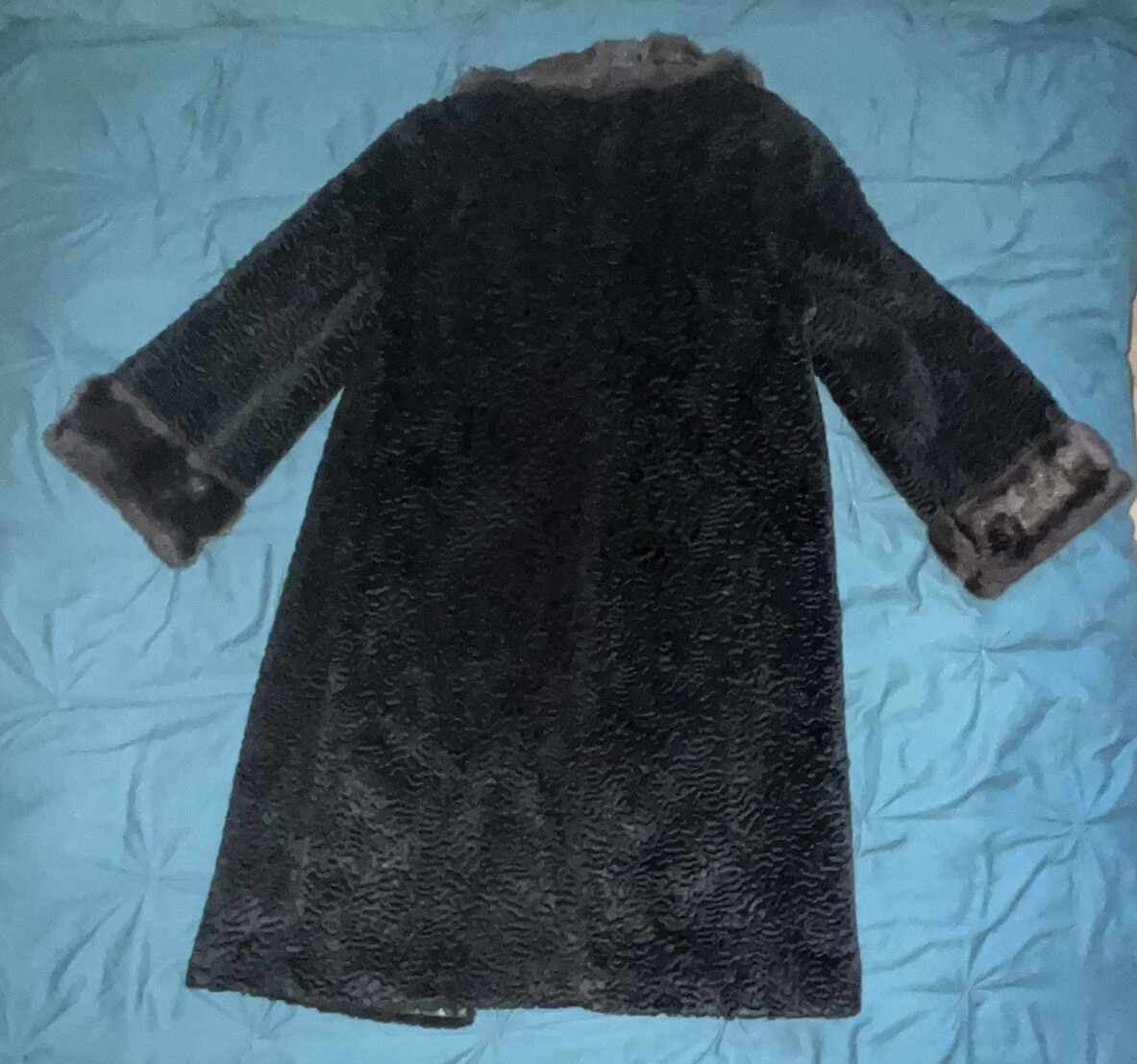 Vintage Coat Penny Lane Embossed Black Velvet &Brown Faux Fur 60s/70s Size L/XL