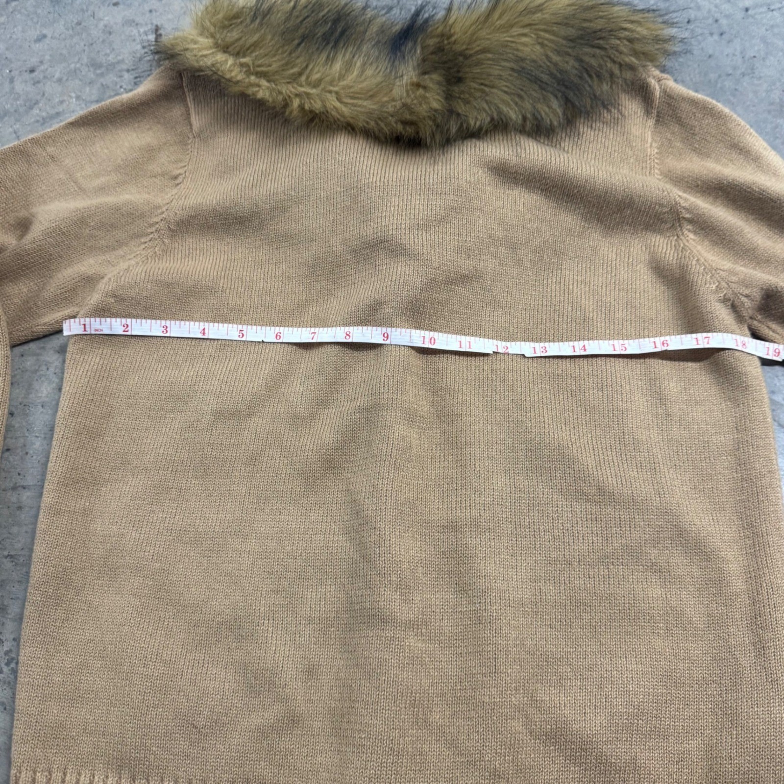 VTG Y2k Kathie Lee Brown Fur Collar Button Cardigan S/S Retro Old Money Mobwife
