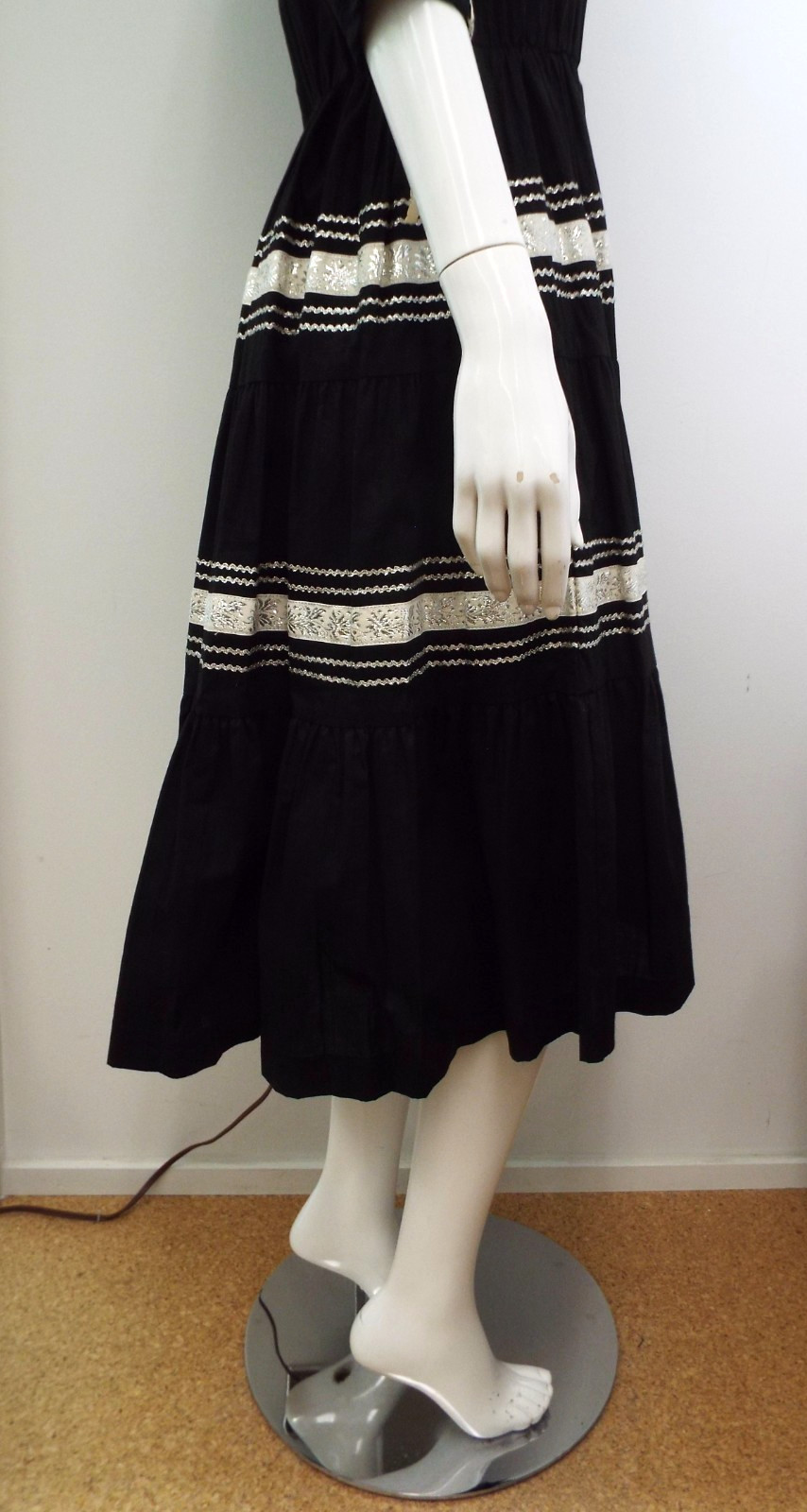 Vintage 1950s Peggy Lee Arizona Black Patio Full Circle Dress NOS Tags Silver 12