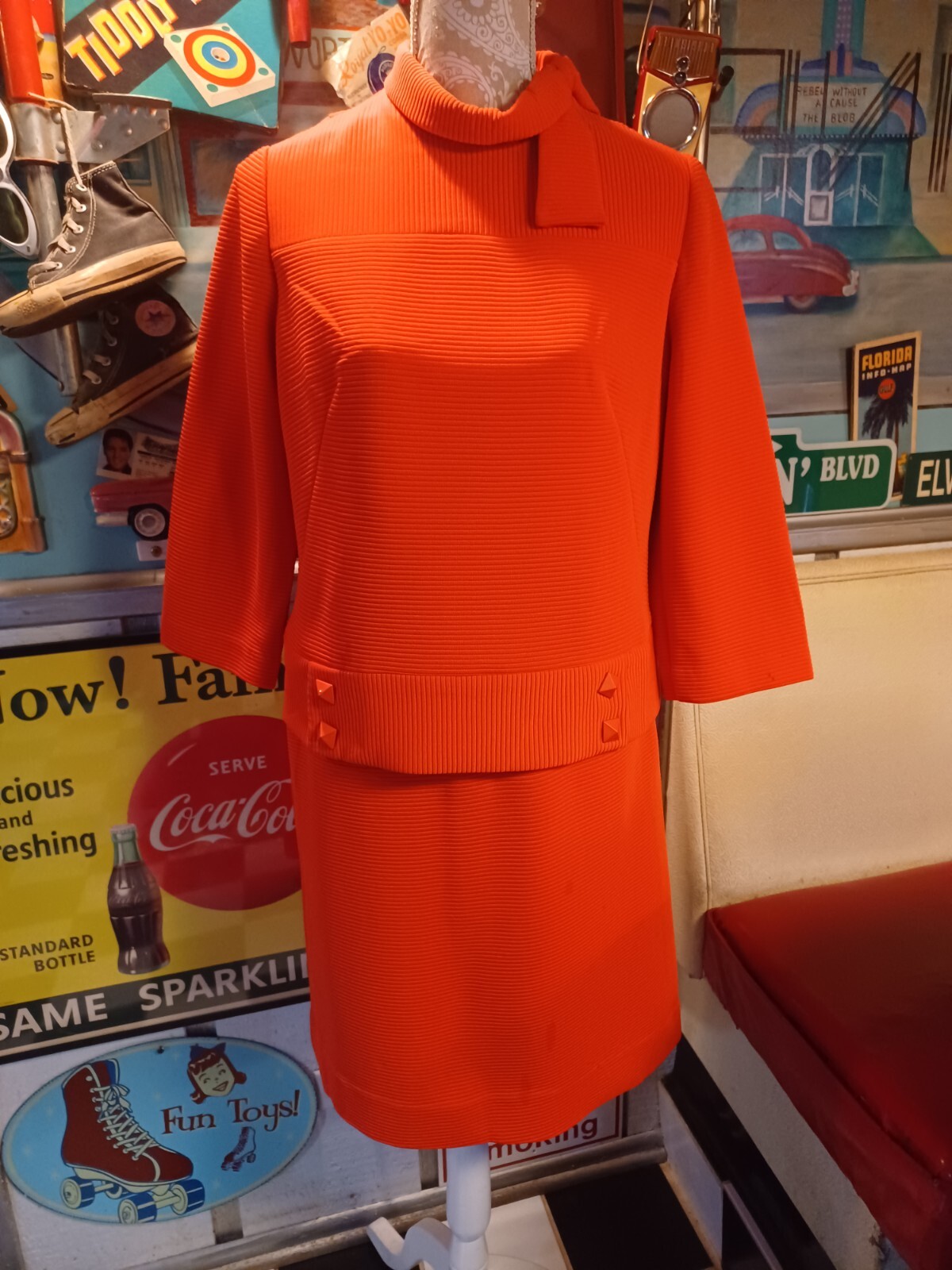 Vtg Mid-century 1960s Polyester Skirt Set UNION LABEL Orange Henry Lee MOD MCM