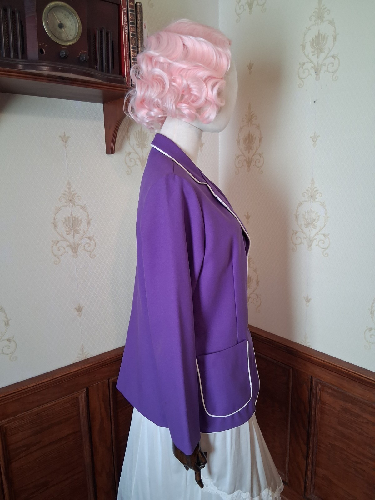 Vintage 1970s NPC Fashions Purple Mod Retro Prep Jacket w/White Piping