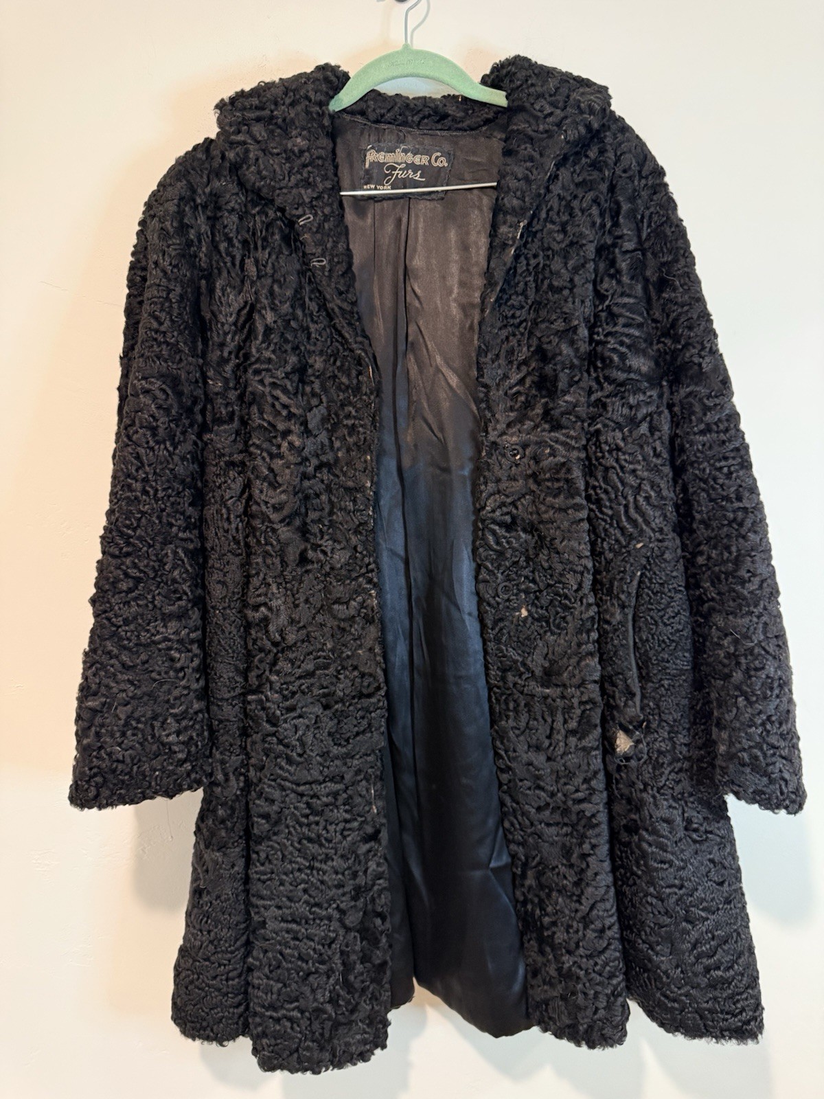 Vintage Preminger Co Furs Black Persian Lamb Fur Coat Chicago Repair