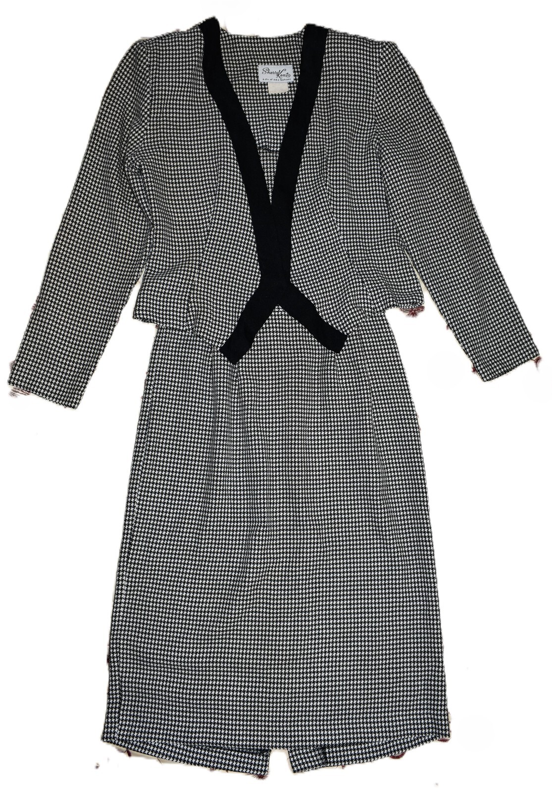 Vintage Houndstooth Blazer Jacket and Skirt Suit Set Sherry Kent, K&A Fashions