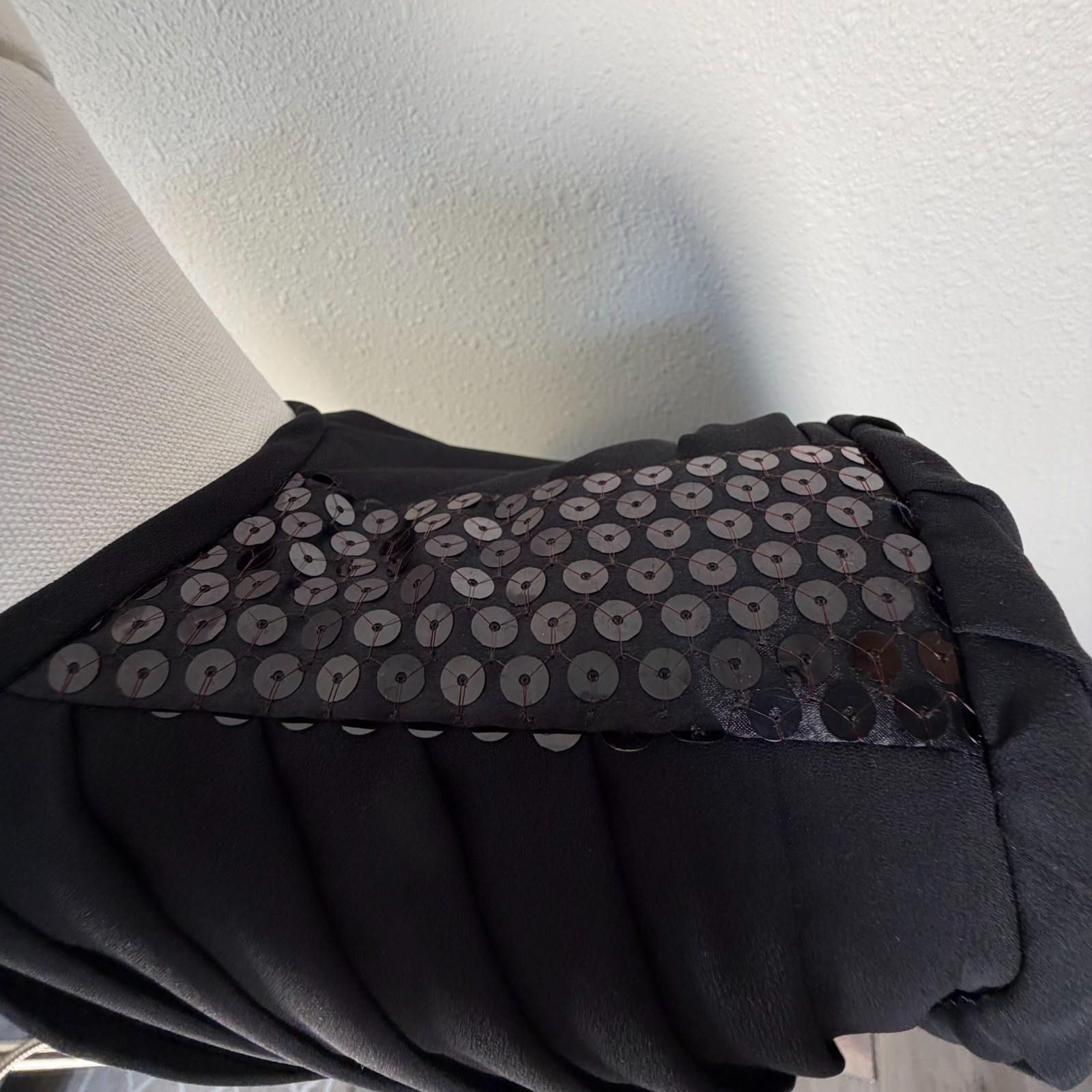 Vintage Anthony Sicari Black Accordion Pleated Dress Belted Sequin USA 10