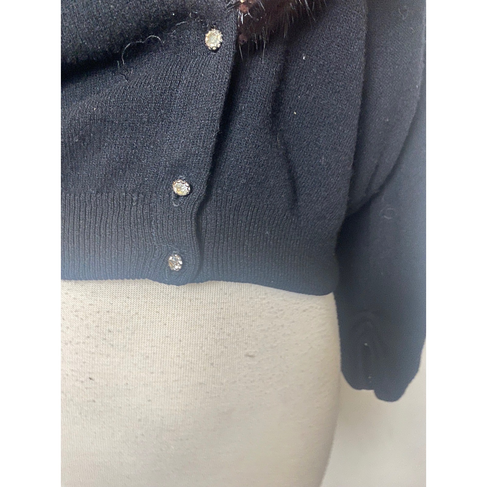 Vintage 50’s Dalton Leitman Furs Black 100% Cashmere Mink Fur Collar Cardigan