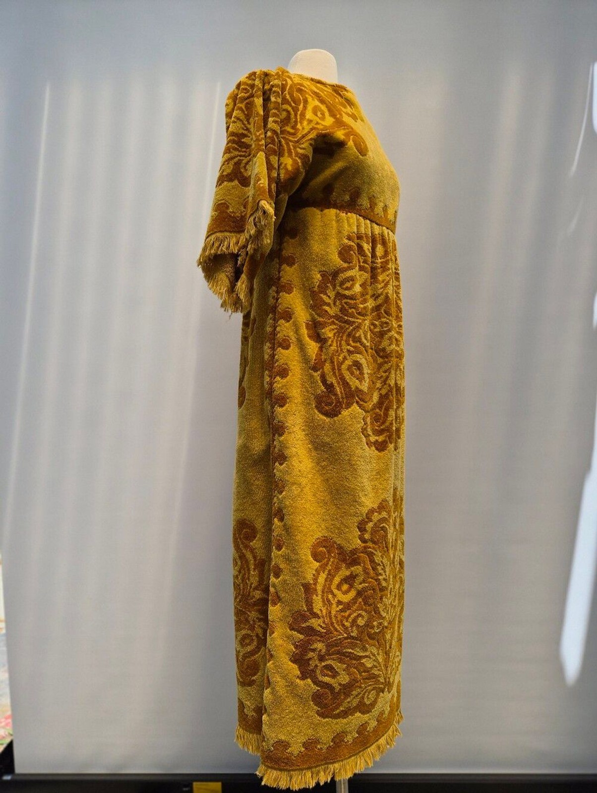 Robes of California Vintage 70s Terry Cloth Towel Dress Small Gold Boho Caftan