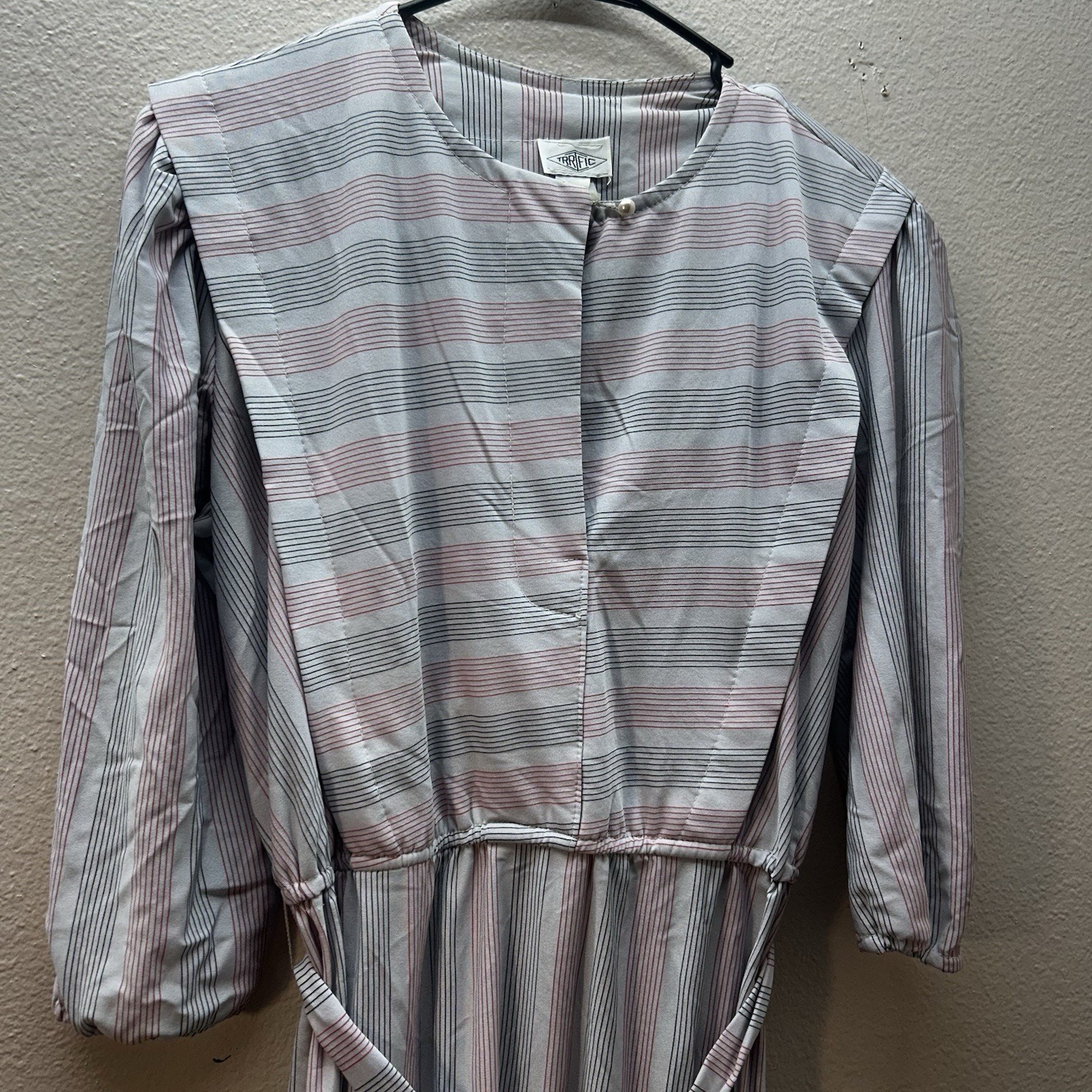 Vintage 60s Shirtwaist Dress Womens 13/14 Striped Belted Long Sleeve Western