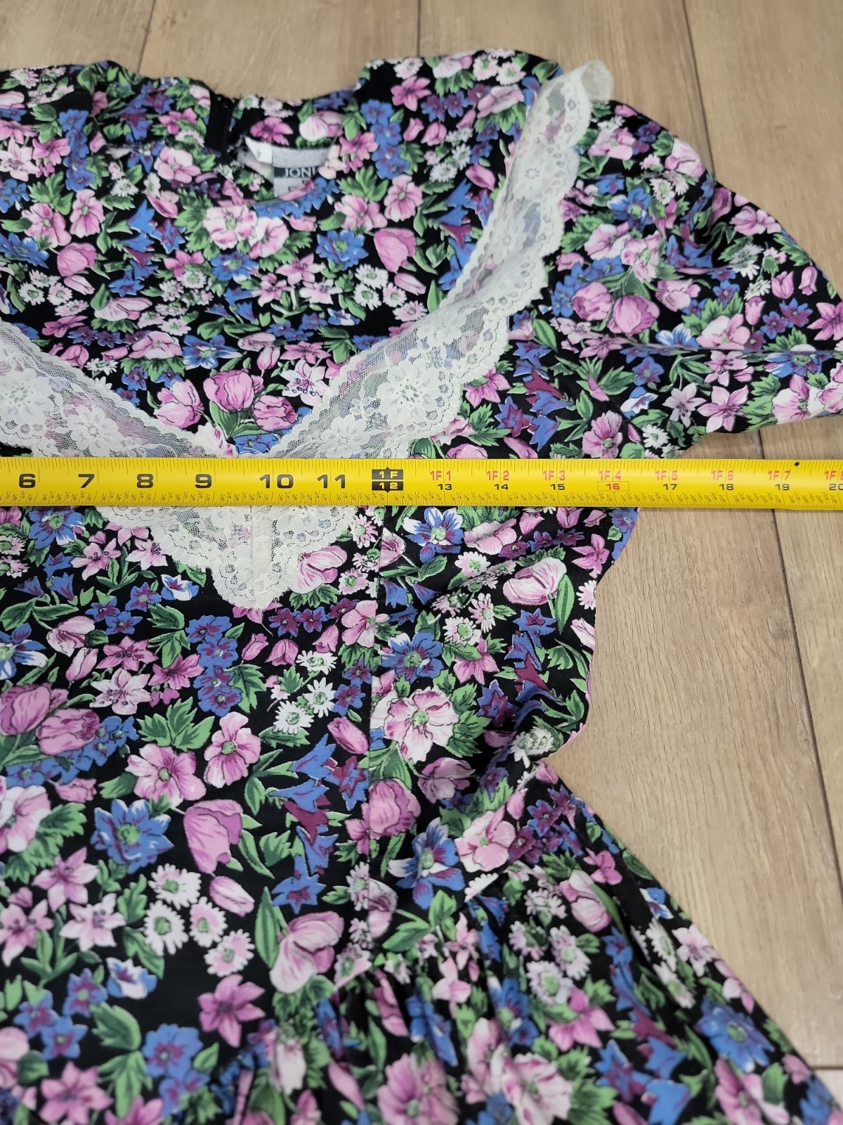VTG 80s Floral Dress Tea Party Cottagecore Garden Party Fit & Flare Big Collar