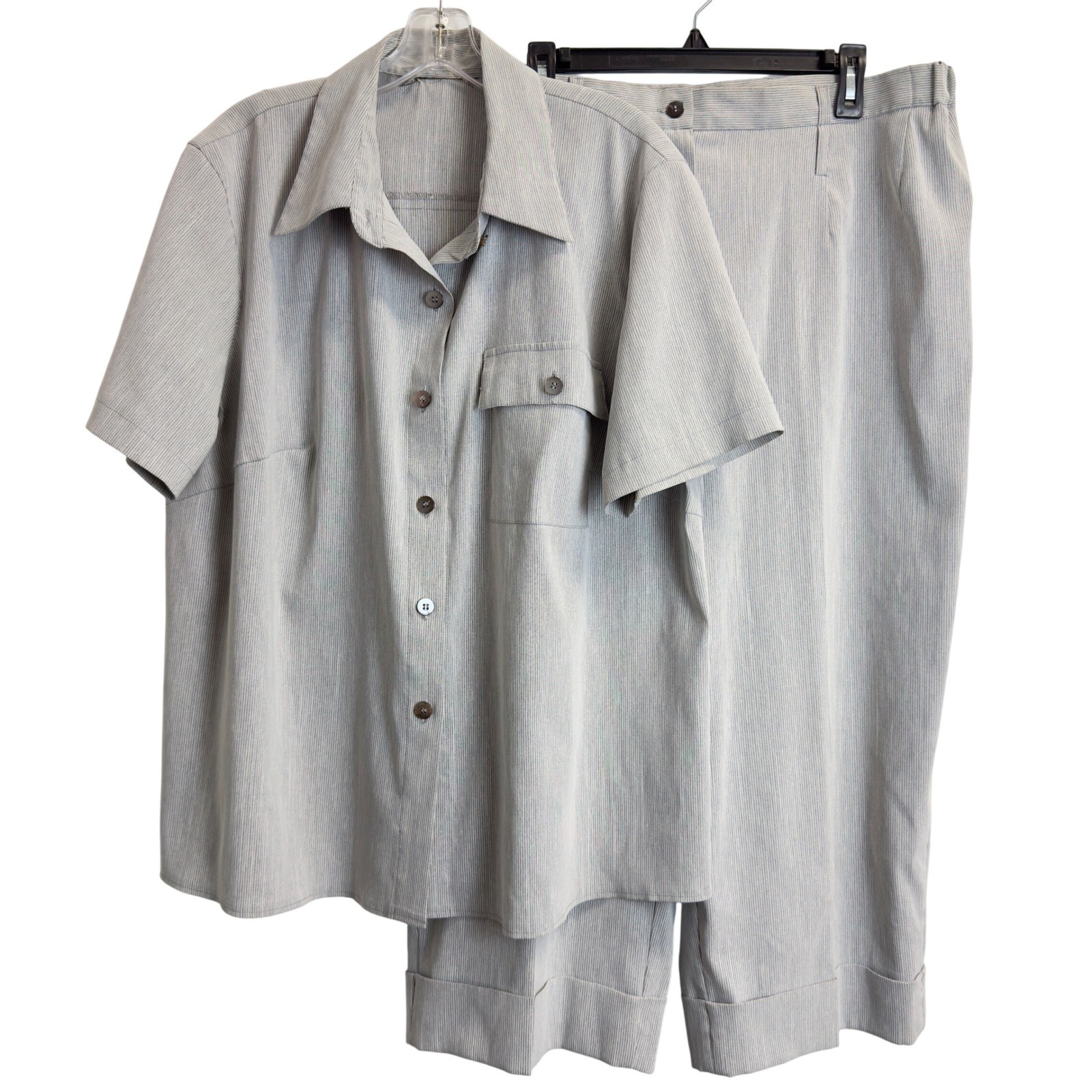 Harve Benard Vintage Pinstripe 2 Pc Set Button Down Top & Crop Pants Womens 18